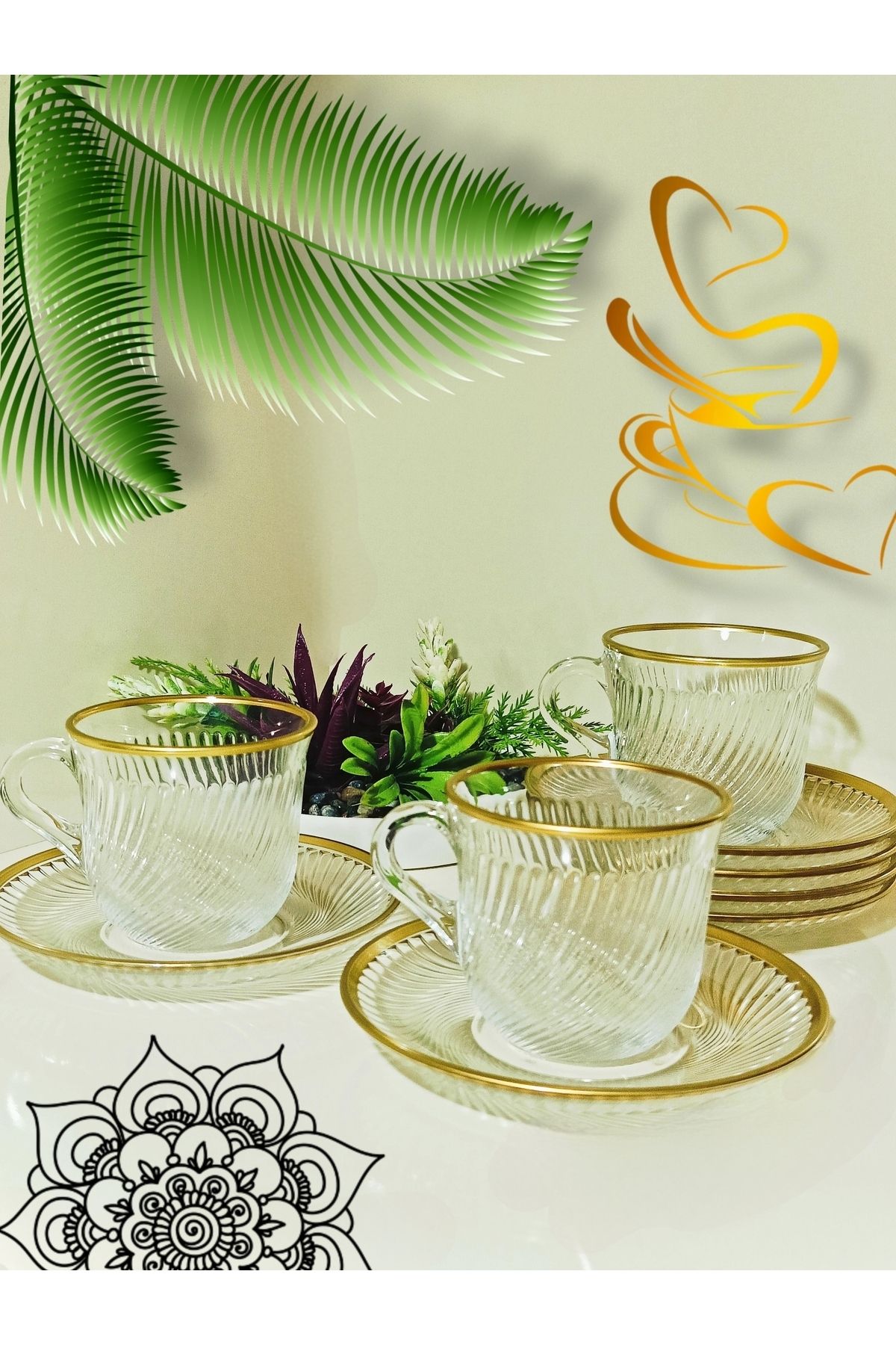 SAMSA Yaldızlı Çay Fincan Takımı 6 Kişilik 6 Sets Of Tea Cups