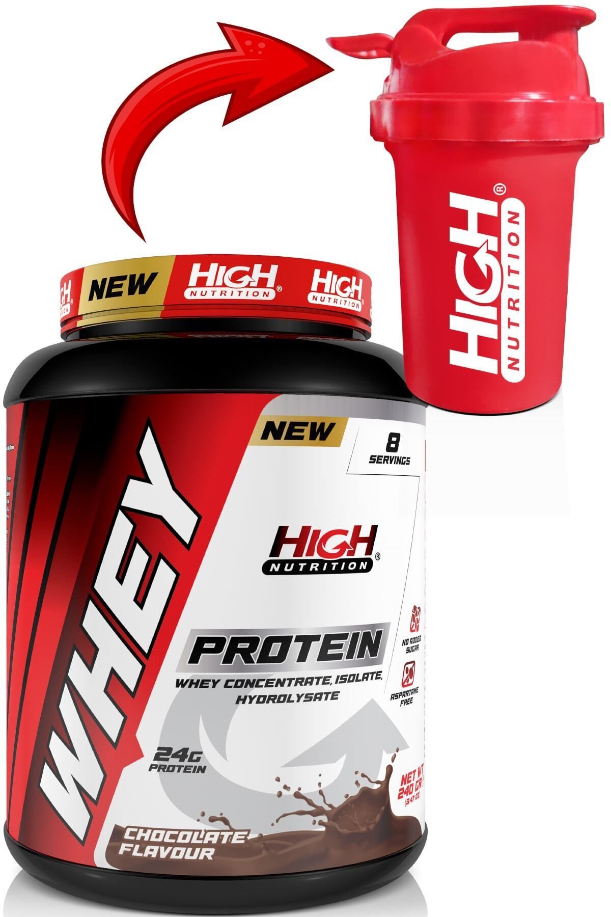 High Nutrition Whey Protein 240 Gr Çikolata Aromalı Protein Tozu 24 Gram Protein 8 Servis