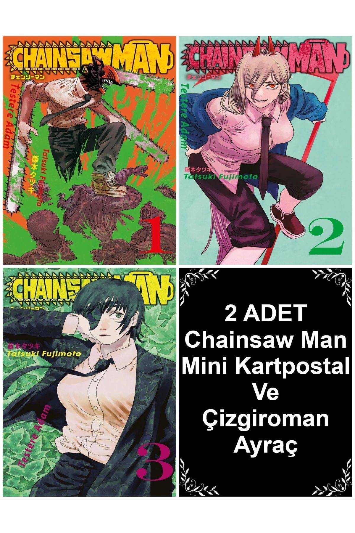 Gerekli Şeyler Yayıncılık Chainsaw Man 1-2-3. Ciltler 3 Kitap | Chainsaw Man Mini Kartpostal Ve Çizgiroman Ayraç