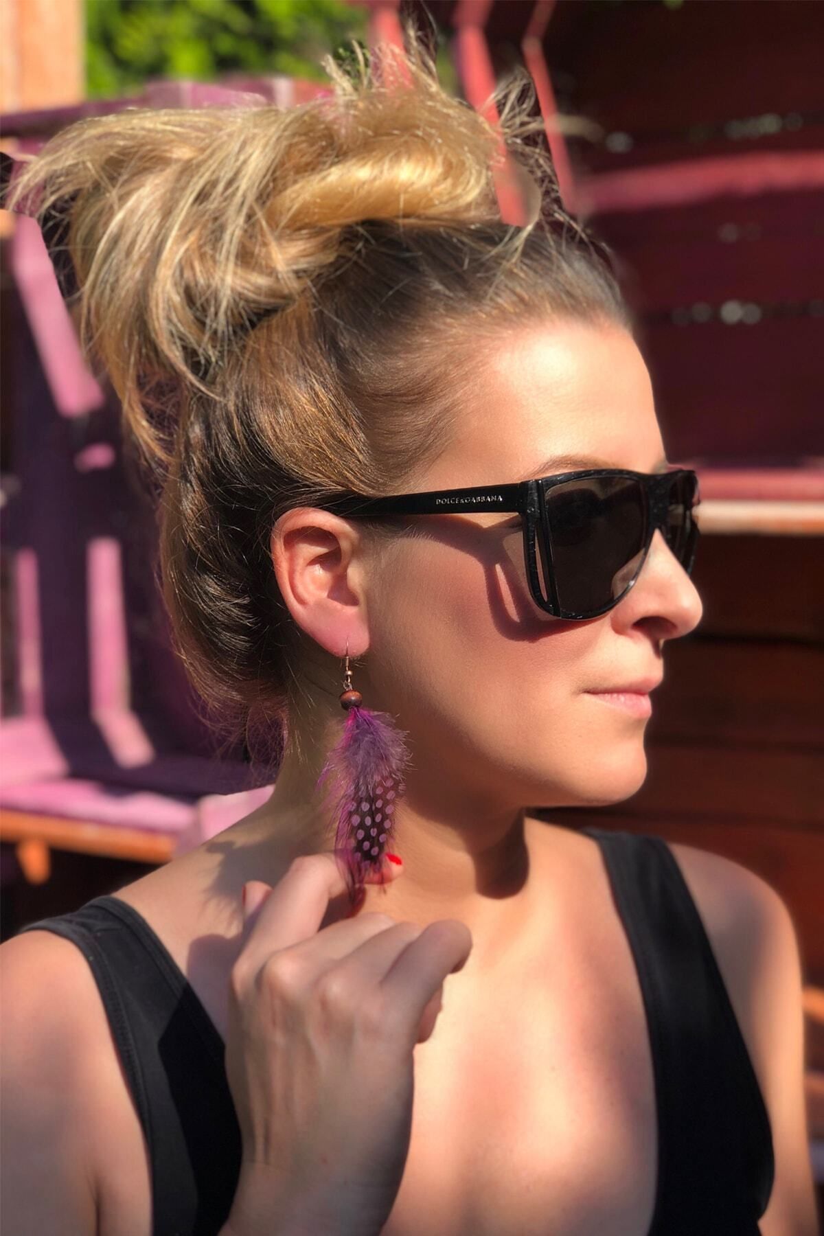 OZZ Hats El Yapımı Domestik Tüylü Tekli Boho Style Bohem Tasarım Küpe