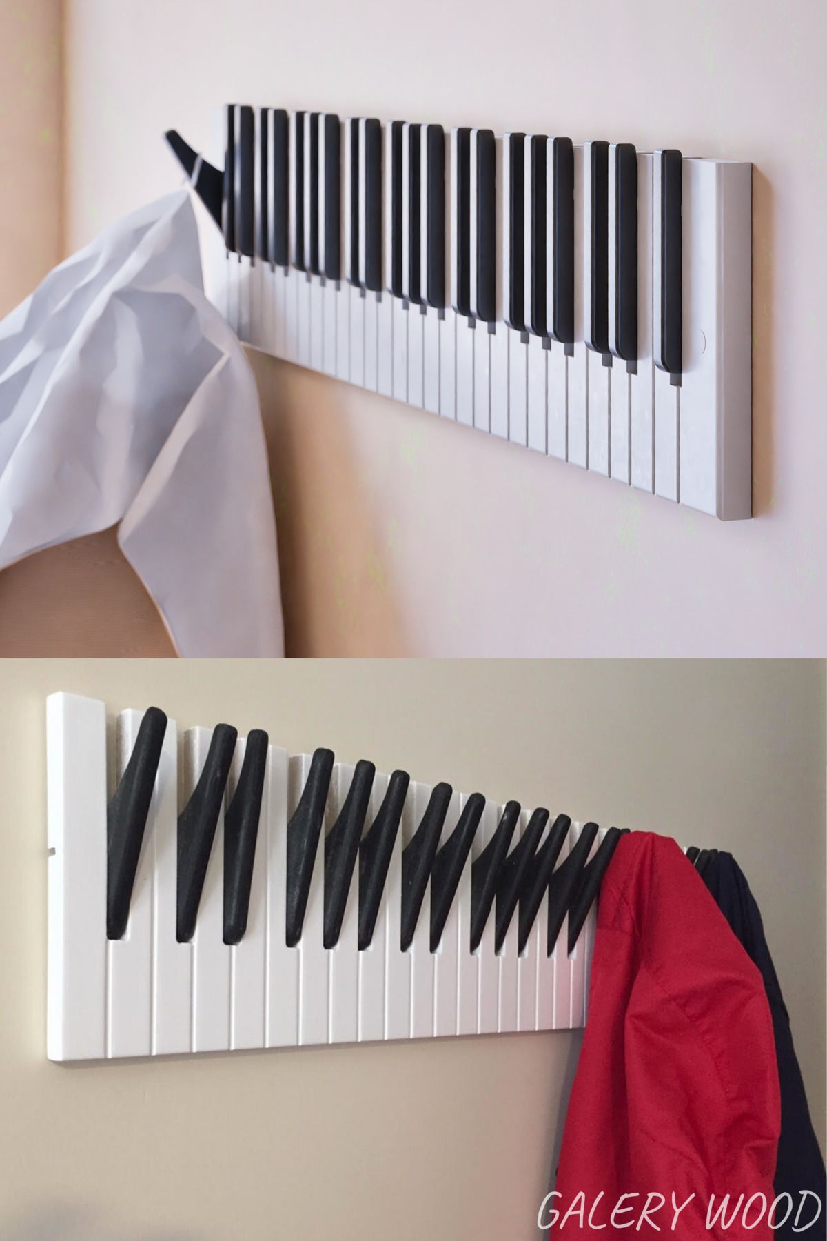 Galery Wood Dekoratif Ahşap 21tuşlu Piyano Elbise Askılık Enstrümantal Çok Amaçlı Çanta Kapı Piano Askı;15x75cm