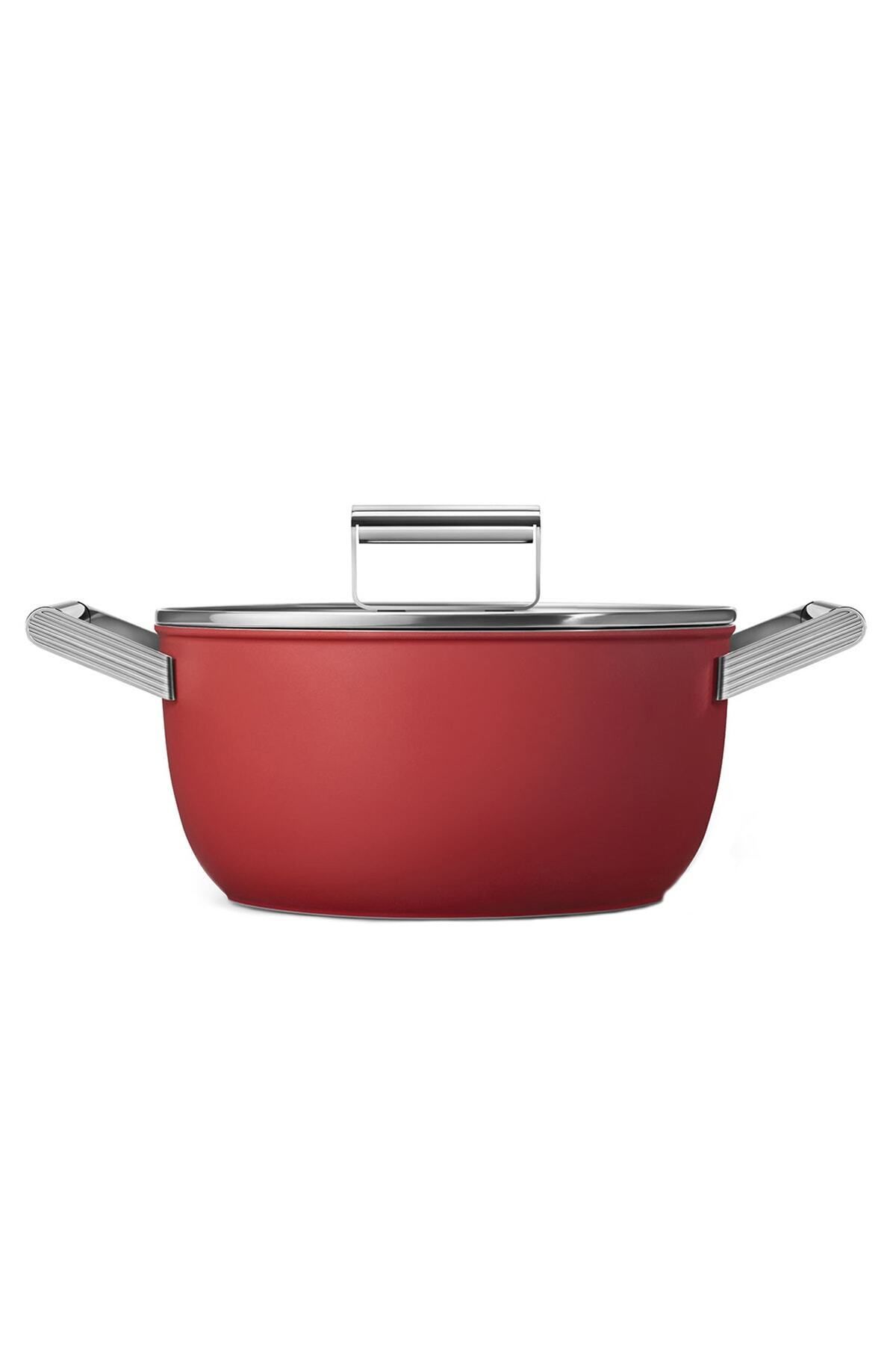 Smeg Cookware 50's Style Kırmızı Cam Kapaklı 24 Cm Tencere