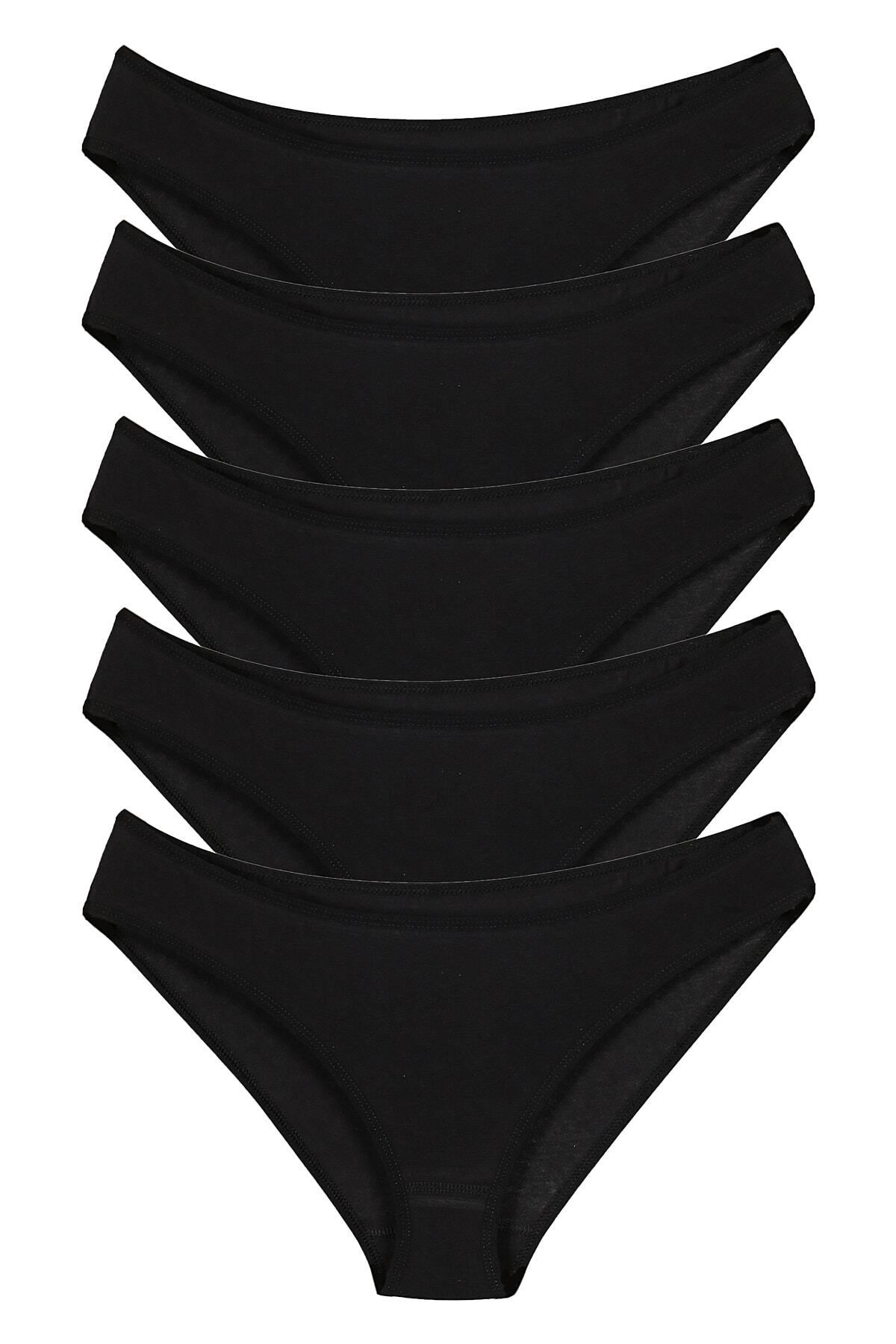 Sensu Kadın - Günlük Pamuklu Külot Siyah Bikini Model 5li Paket Kts1057