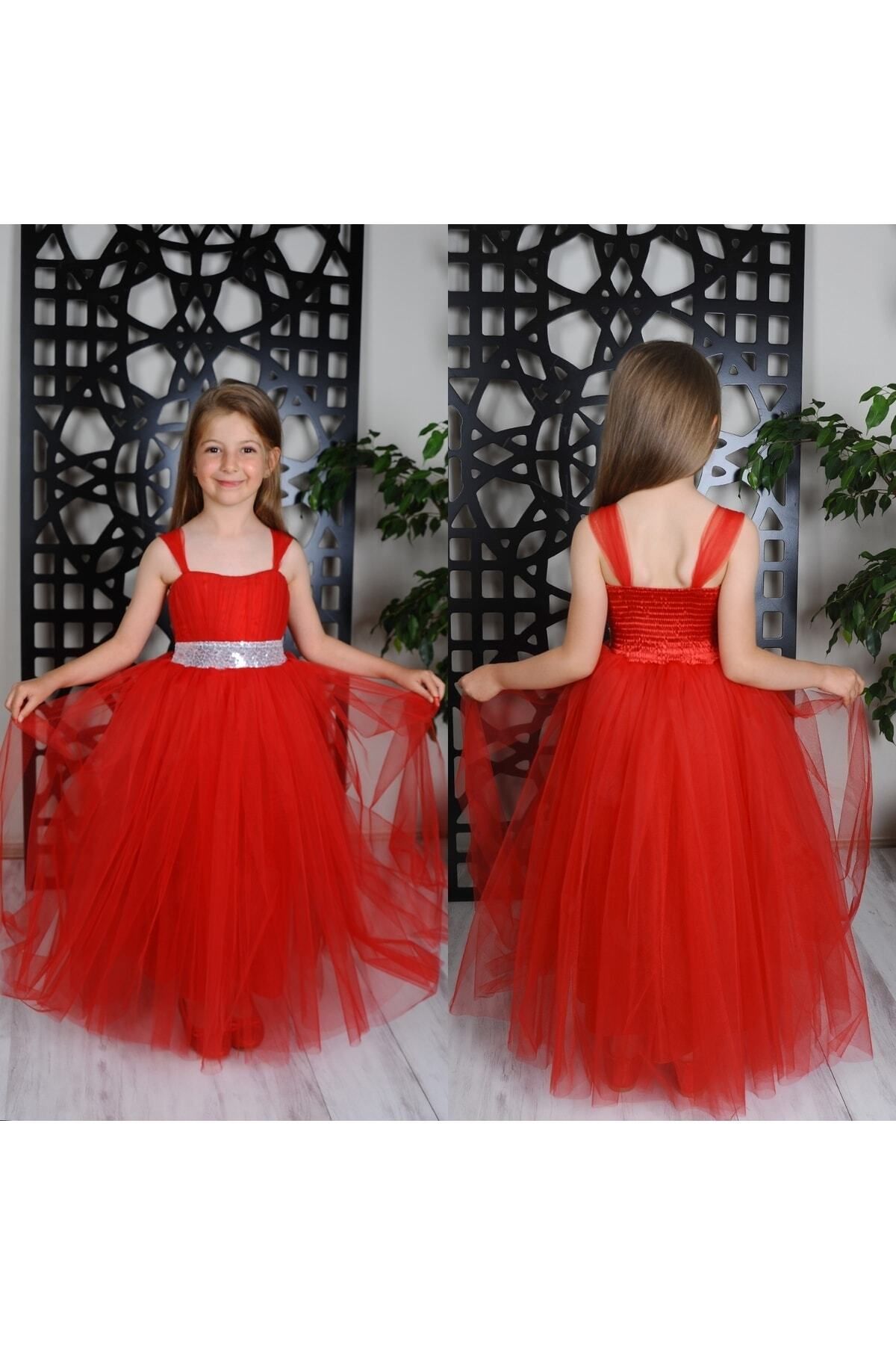 KT PERA BABY Kız Çocuk Uzun Pamukkoza Kırmızı Abiye Elbise
