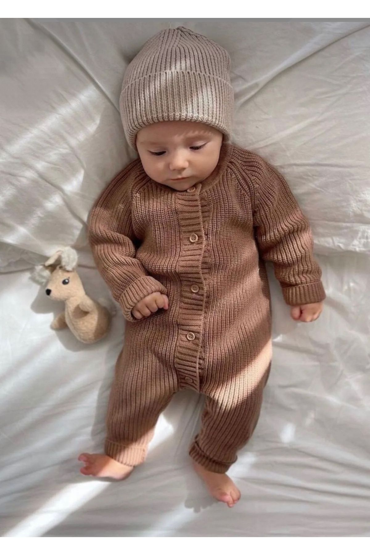 VERONA TARZ Kız Erkek Bebek Unisex Kışlık Organik 2 Parça Şapkalı Örme Triko Takımı Yenidoğan kıyafeti