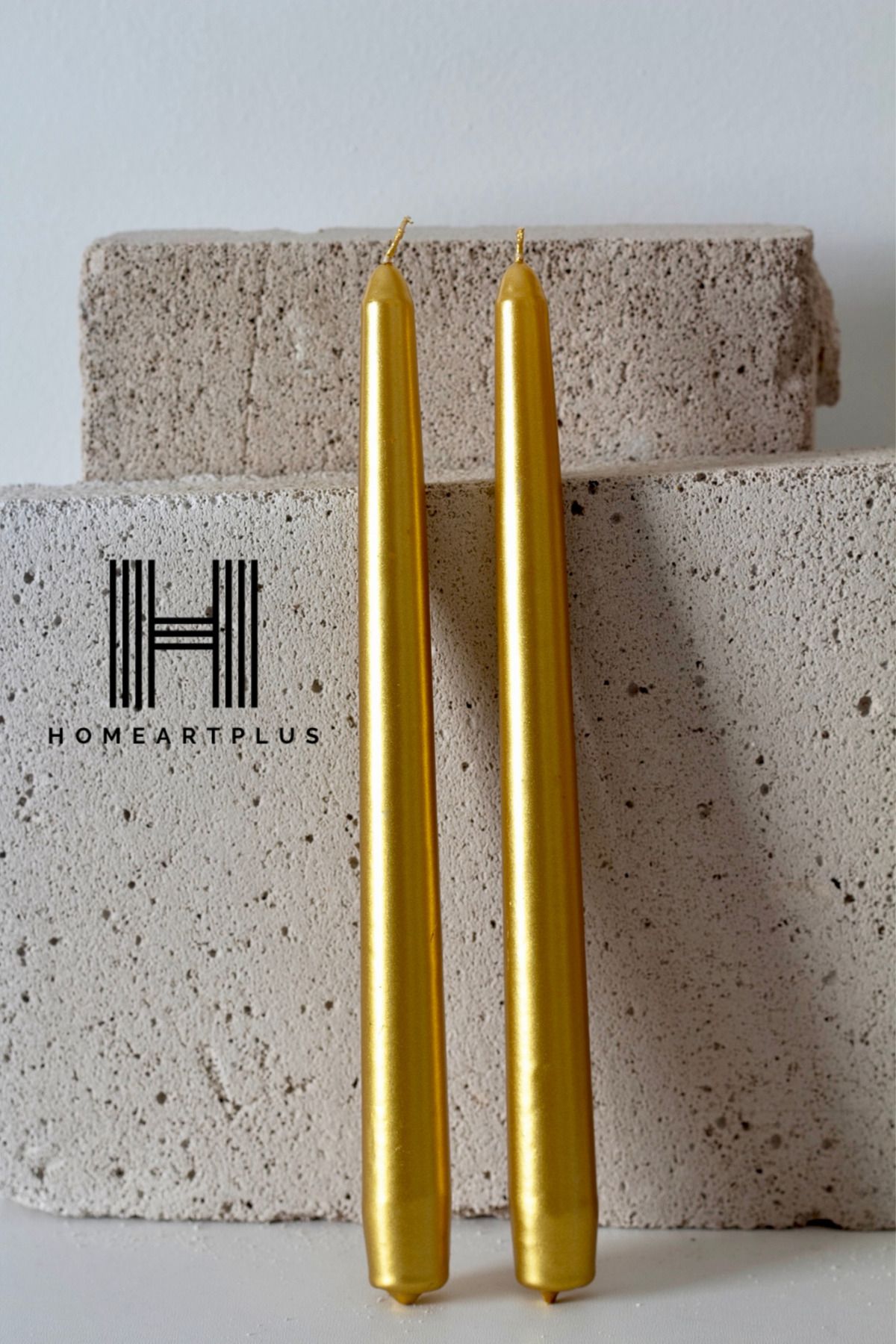 homeartplus Metalik Gold Renk 2 li Şamdan Mum (çap 2.2 boy 25cm)