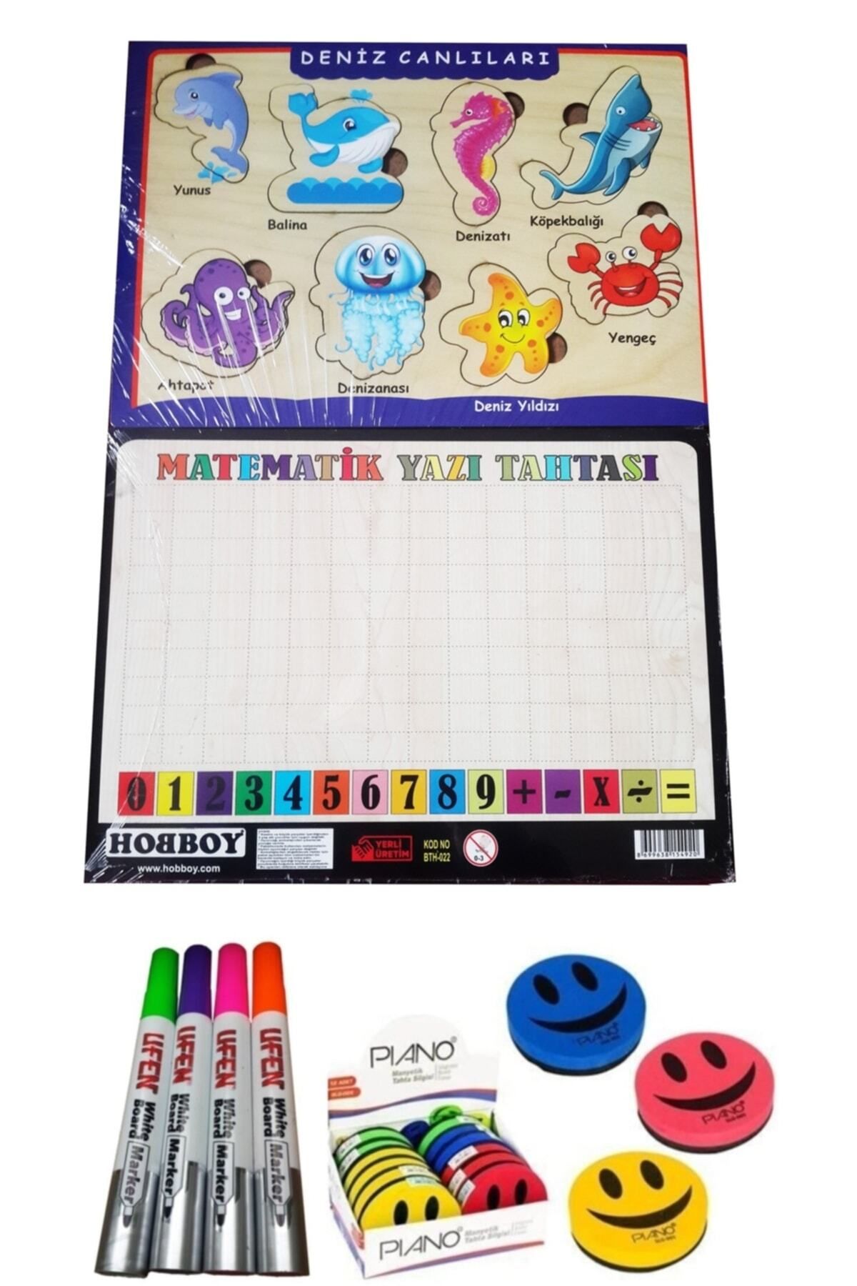 Mahi Max Yazı Tahtalı Bultak Yapboz Puzzle & 4 Renk/adet Ufen Tahta Kalemi - 1 Mıknatıslı Tahta Silgisi