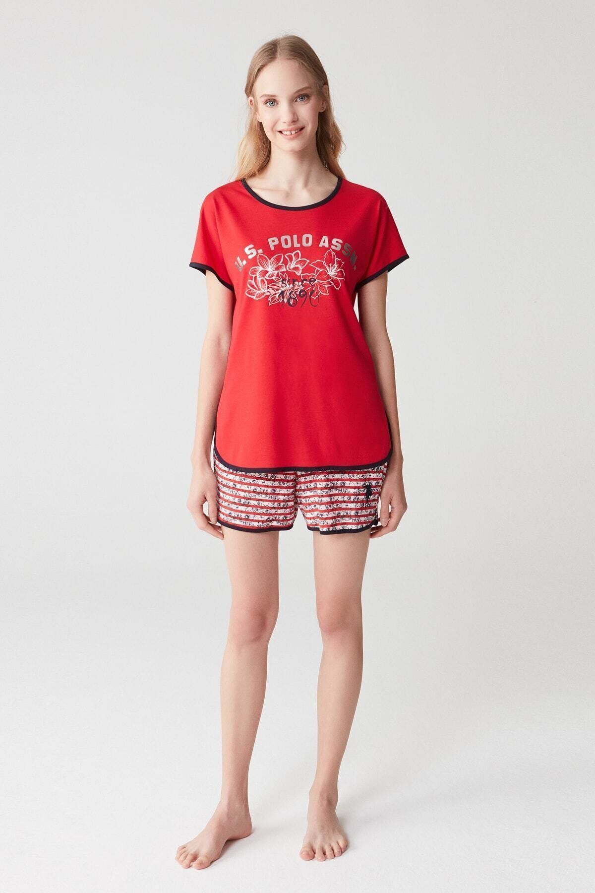 U.S. Polo Assn. Kadın Kırmızı T-shirt Şort Takım