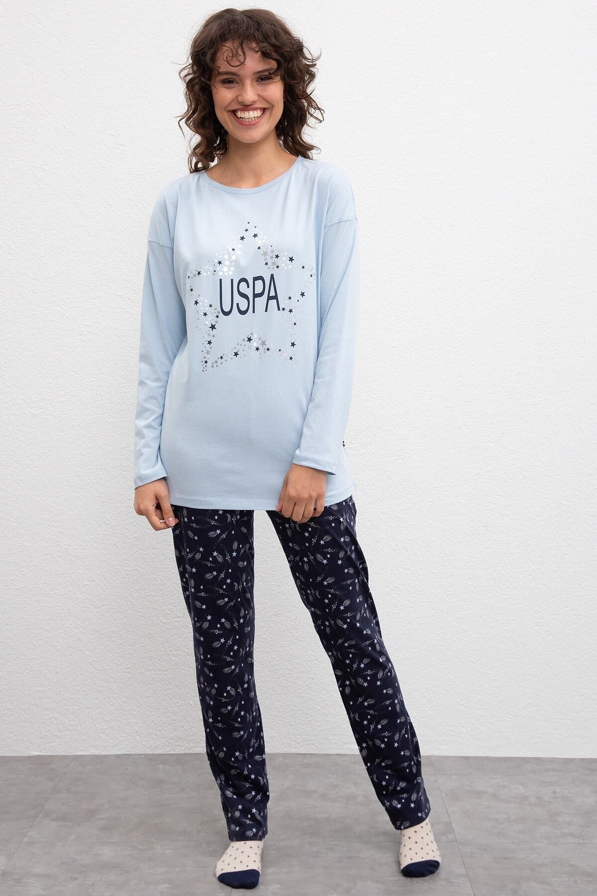 U.S. Polo Assn. Kadın Mavi Yuvarlak Yaka Pijama Takımı