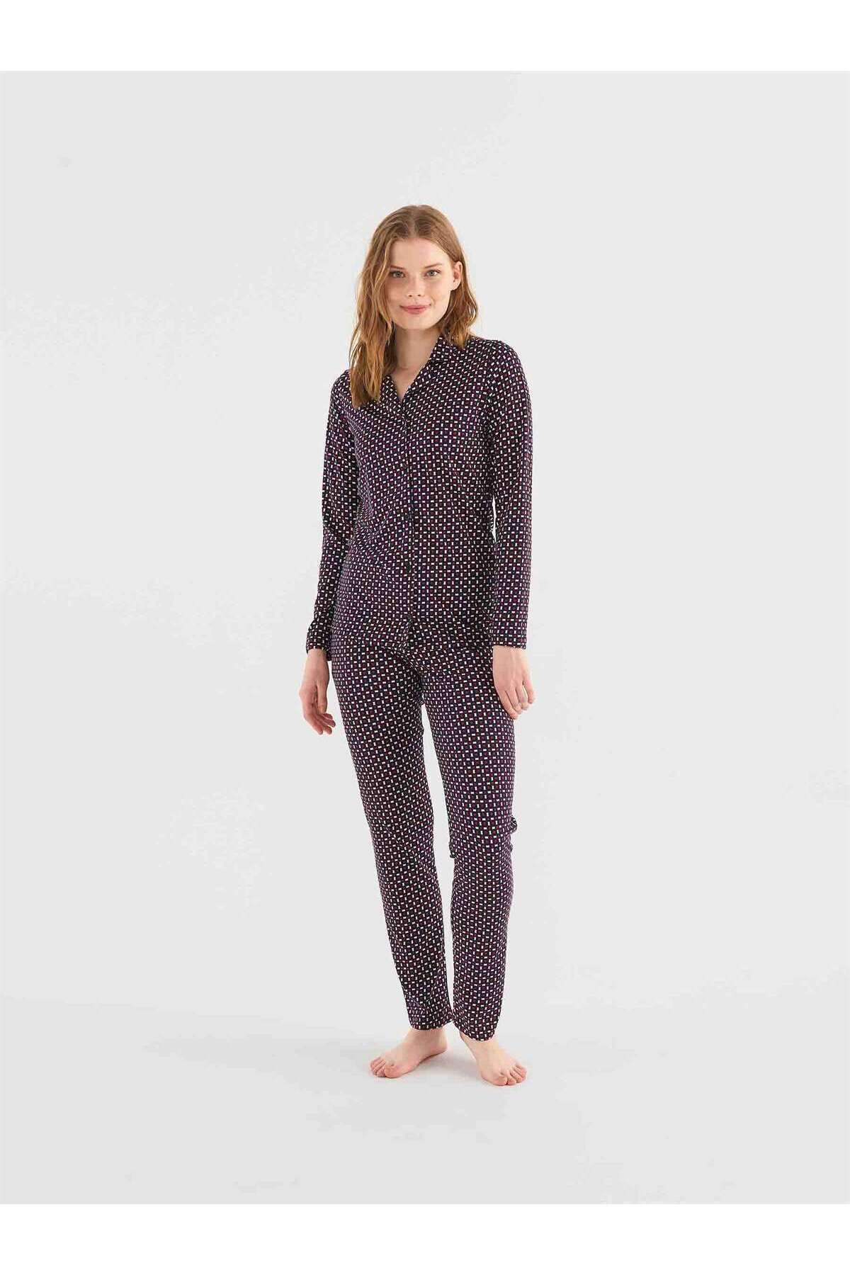 Mod Collection Kadın Lacivert Boydan Patlı Pijama Takım