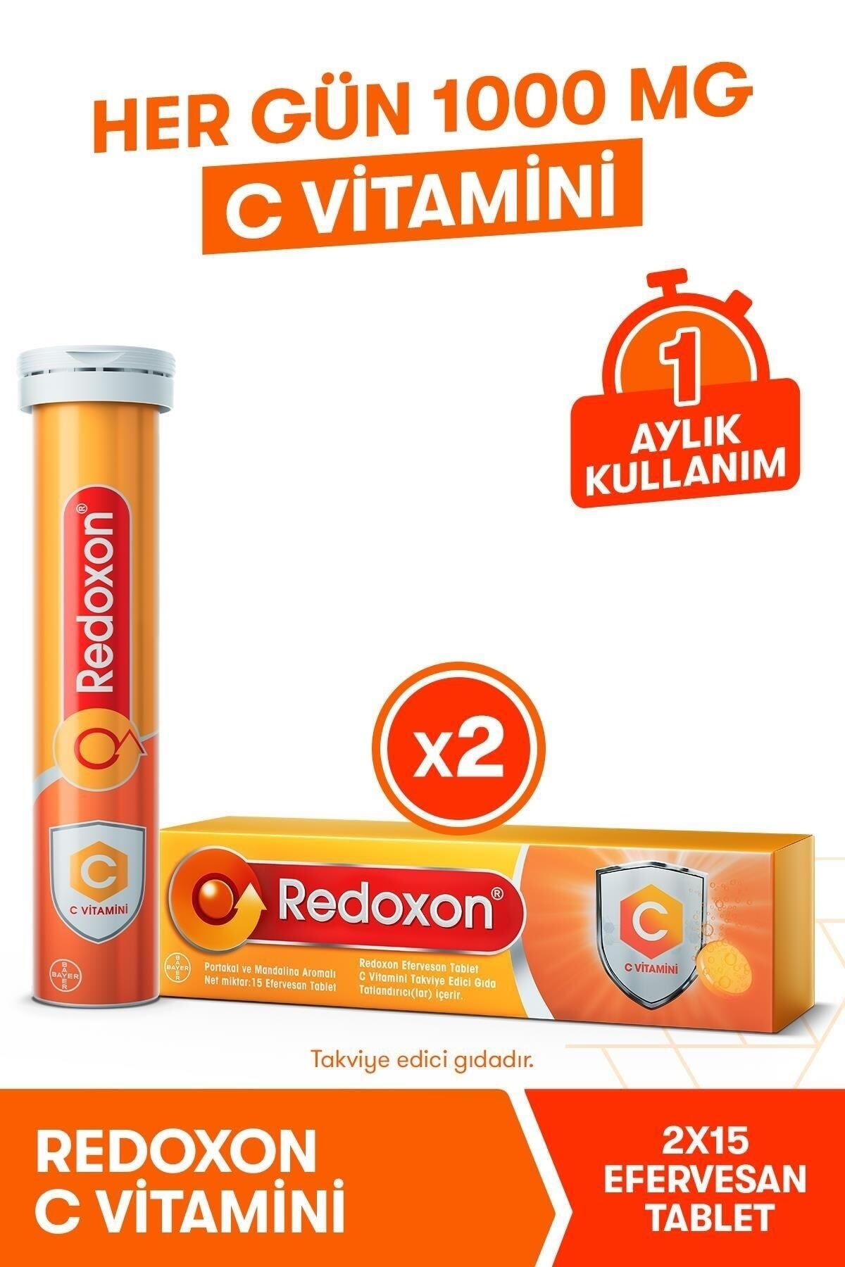 Redoxon C Vitamini 15 Efervesan Tablet 2li Paket I 1000 Mg C Vitamini Içeren Takviye Edici Gıda