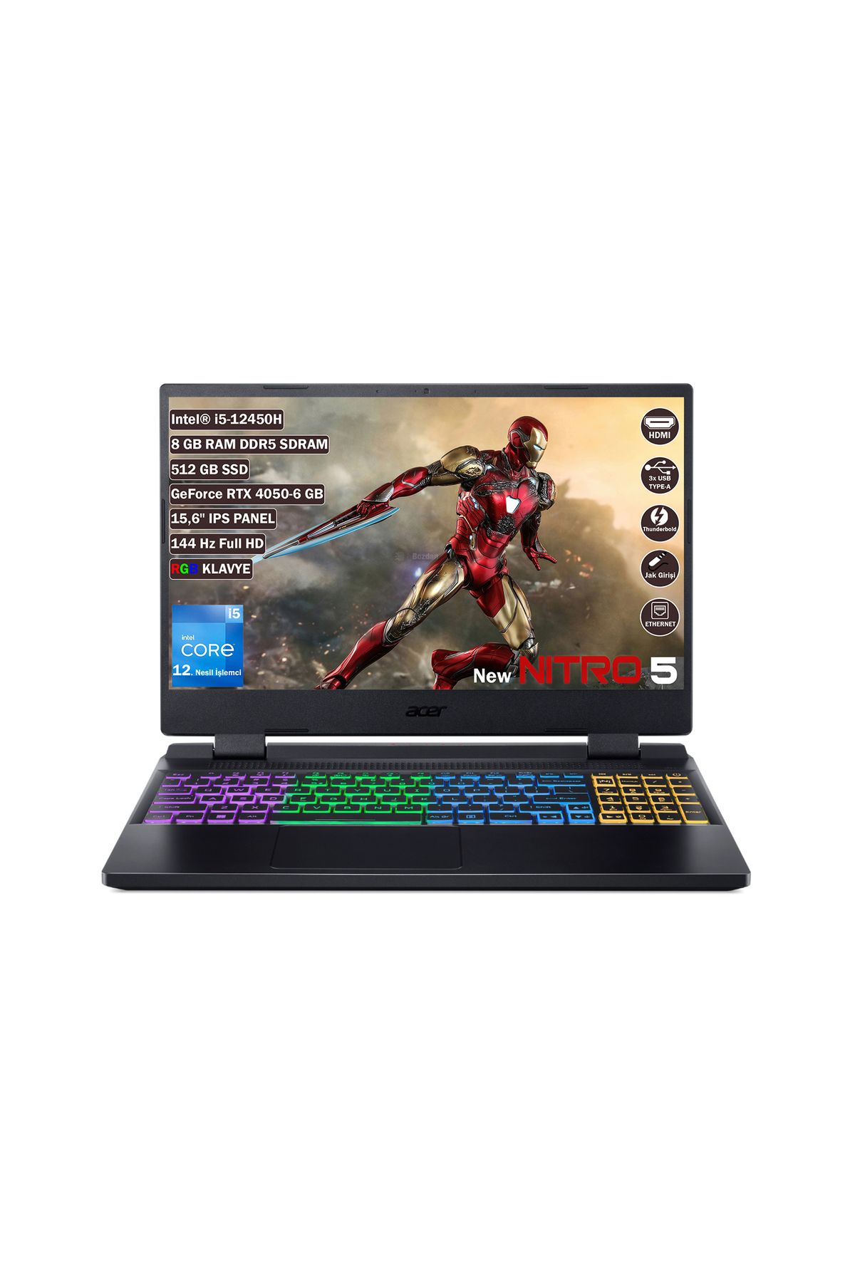 ACER Nitro 5 AN515-58 Core i5 12450H 8GB 512GB SSD Rtx 4050 Freedos 15.6" Fhd Notebook NH.QLZEY.007