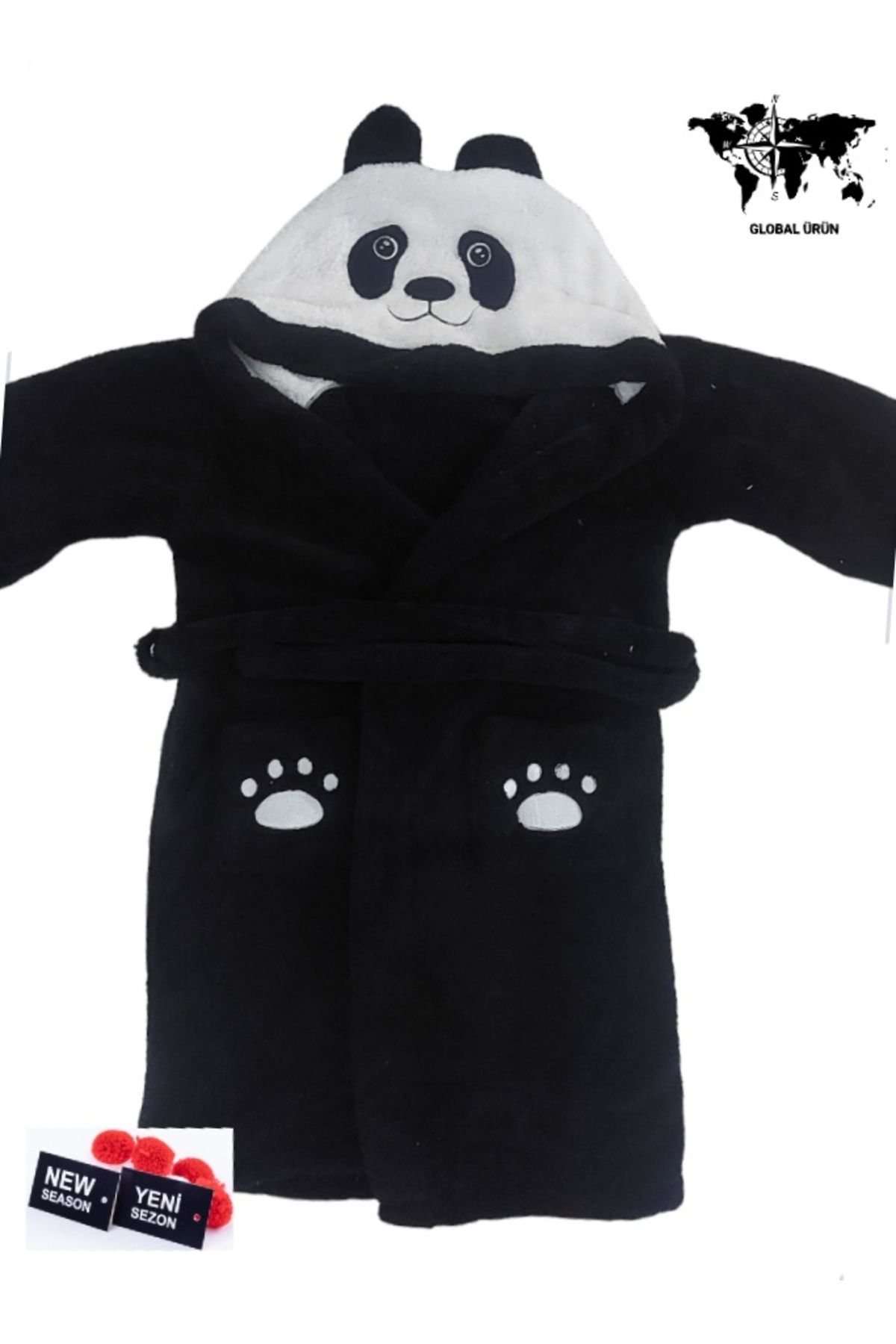brntekstil Siyah Panda Genç Çocuk Sabahlık Welsoft Polar Sabahlık Peluş Bornoz Sabahlık