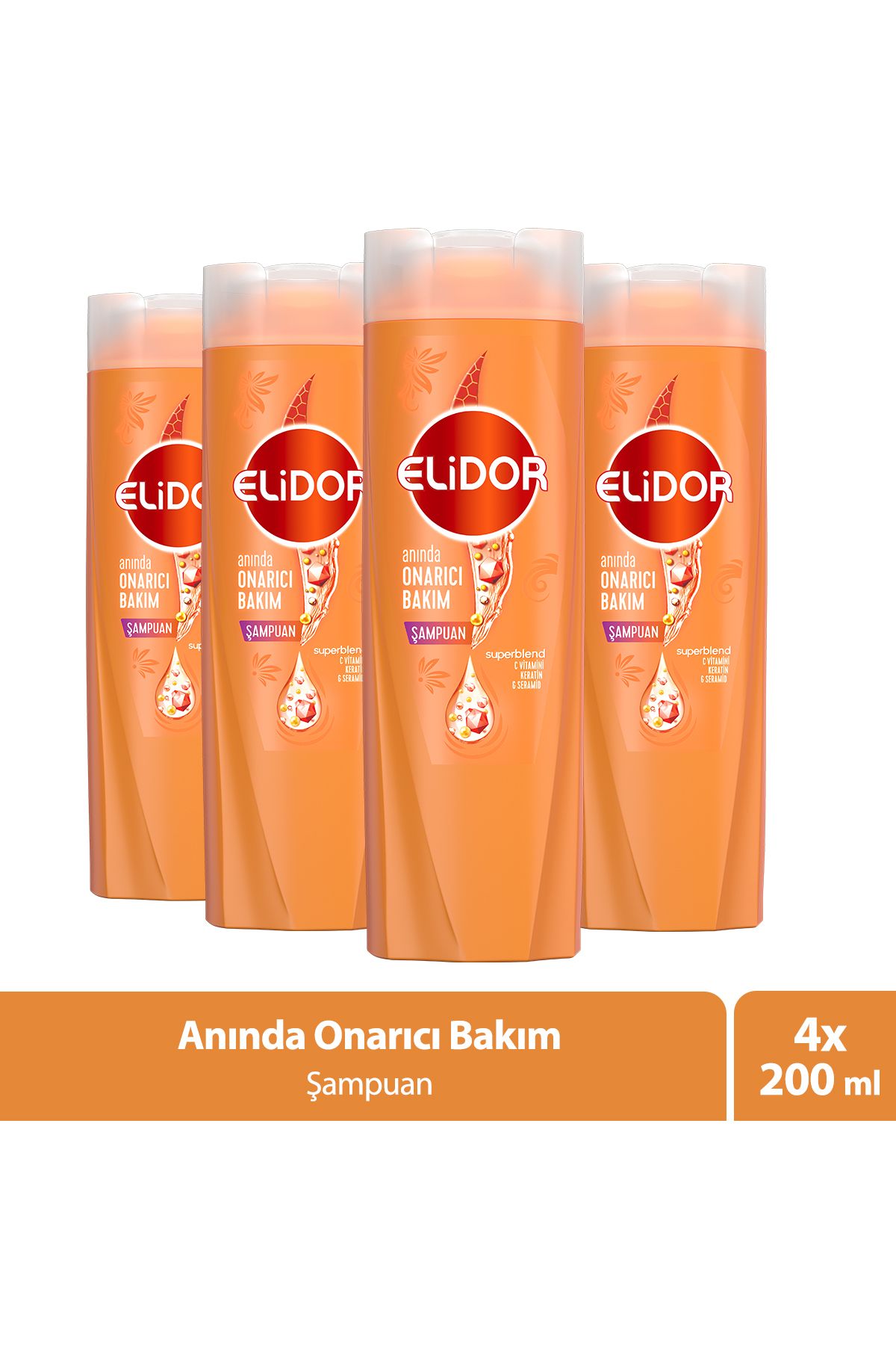 Elidor Superblend Saç Bakım Şampuanı Anında Onarıcı Bakım C Vitamini Keratin Seramid 200 ml X4