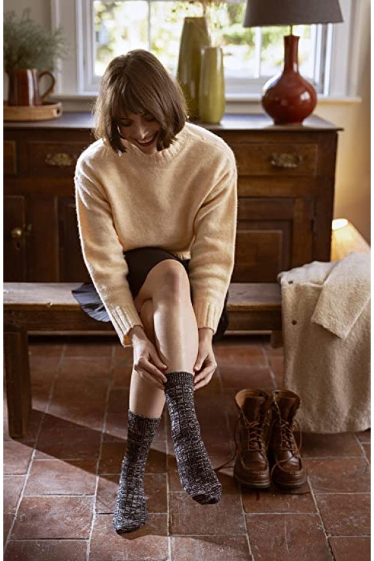 Happy Body Organik Kadın 3'lü Set Soket Kalın Ribanalı Pamuklu Çizme Çorap