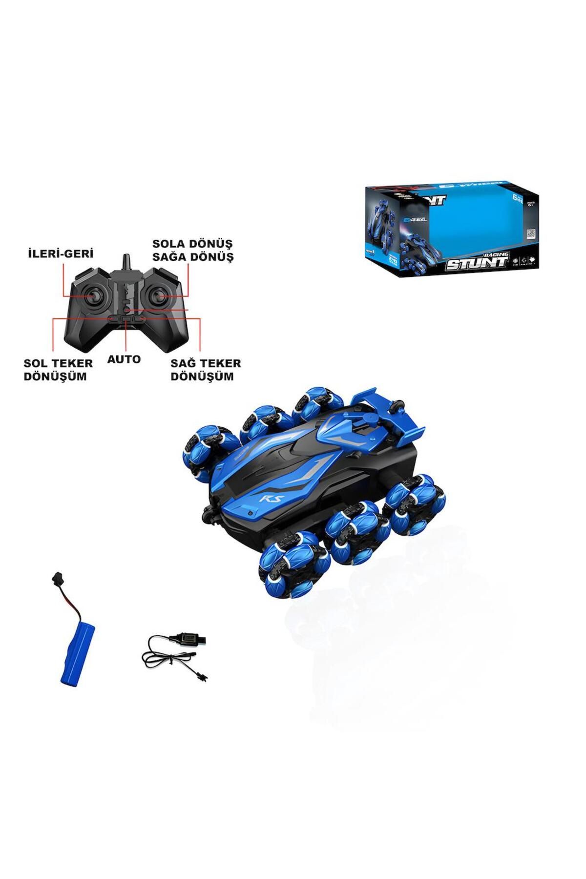 Peda Toy Uzaktan Kumandalı Full Fonksiyon Şarjlı 6 Tekerlekli Buhar Atan Akrobat Araba Mavi