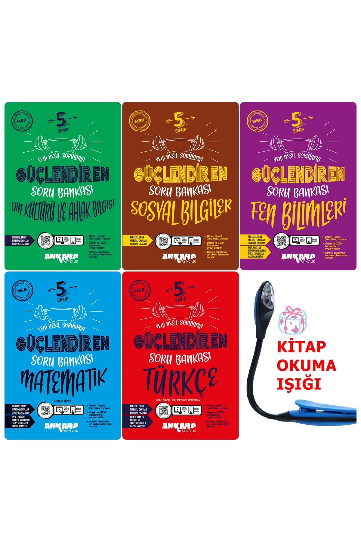 Ankara Yayıncılık 5 Sınıf Tüm Dersler Yeni Nesil Sorularla Güçlendiren Muhteşem Set + Kitap Okuma Işığı
