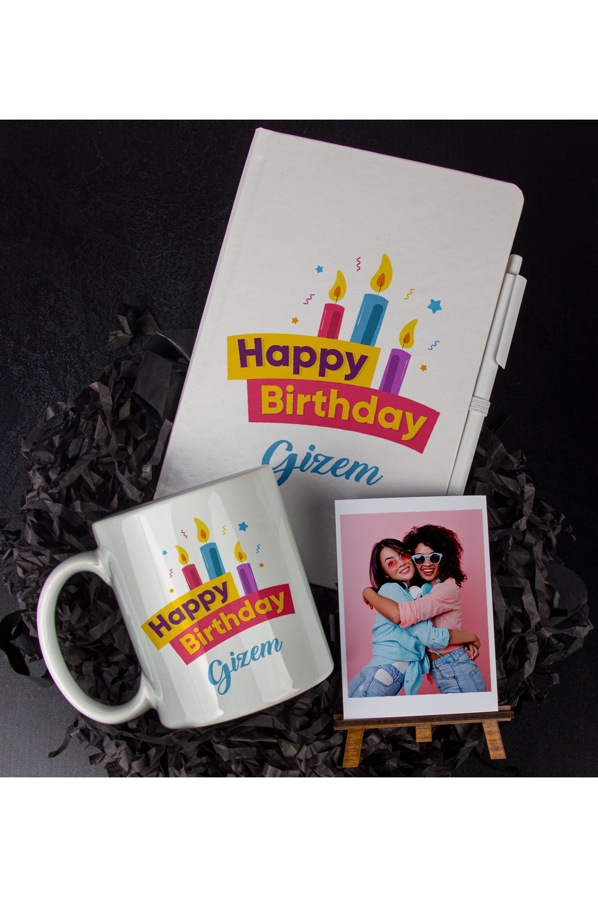 Ejoya Kişiye Özel Happy Birthday Temalı Defter & Kalem & Kupa & Fotoğraflık Hediye Seti 85828