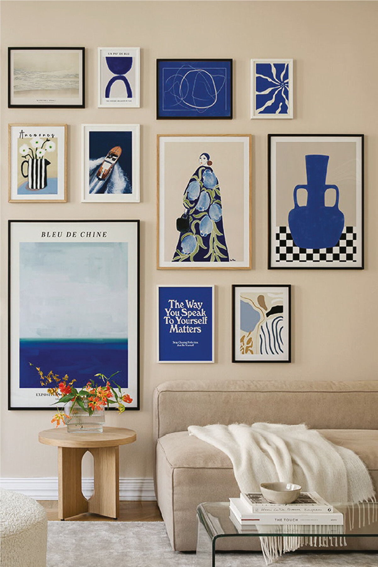 no77decor 11 Parça The Way You Speak Blue Tarzında Tablo Seti - AHŞAP VE ÇERÇEVE GÖRÜNÜMLÜ