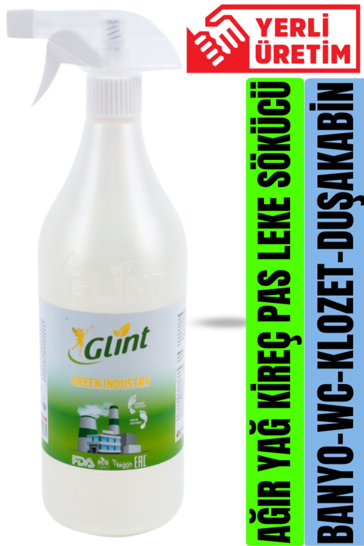 Glint Green Industry 1 Litre %100 Bitkisel Banyo Tuvalet Temizleyici Kireç Çözücü Şömine Temizleyici Sprey