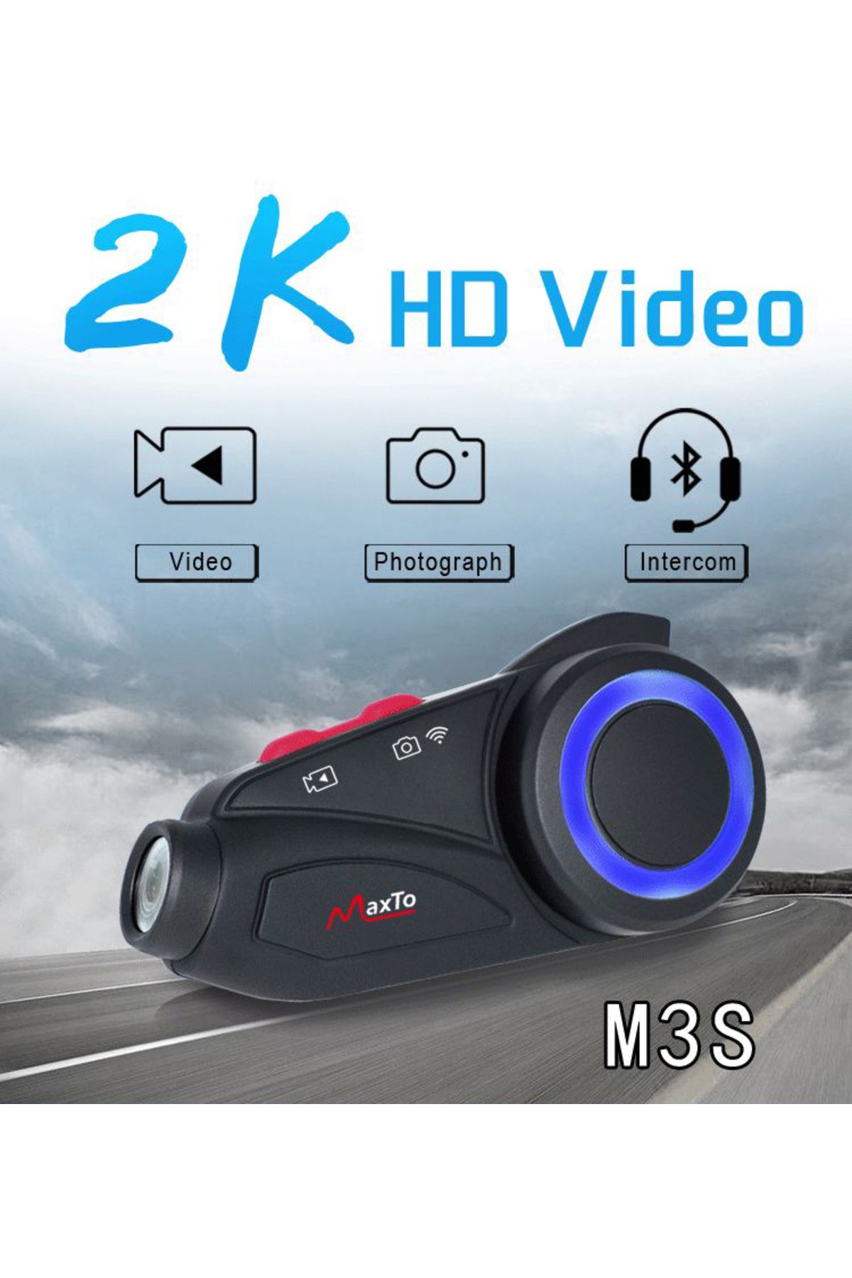 solutions technology Maxto M3S Serisi 2k Fhd 1440P Kameralı Intercom Motosiklet Kask İntercom Uyumlu