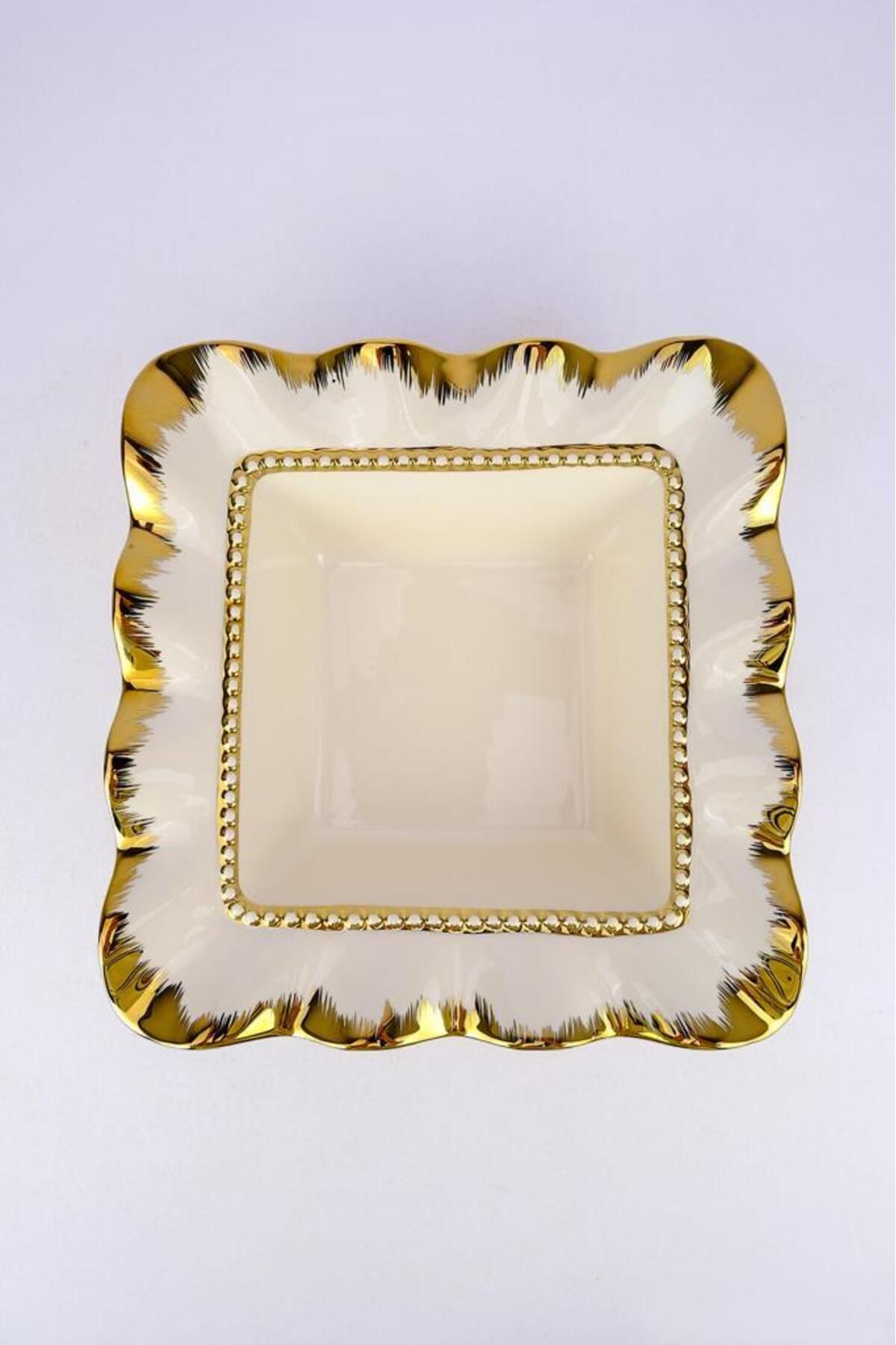 Digithome Avangarde Porselen Kare Salata Servis Kasesi Meyvelik 27 Cm Gold – Gbo 088 C320.113
