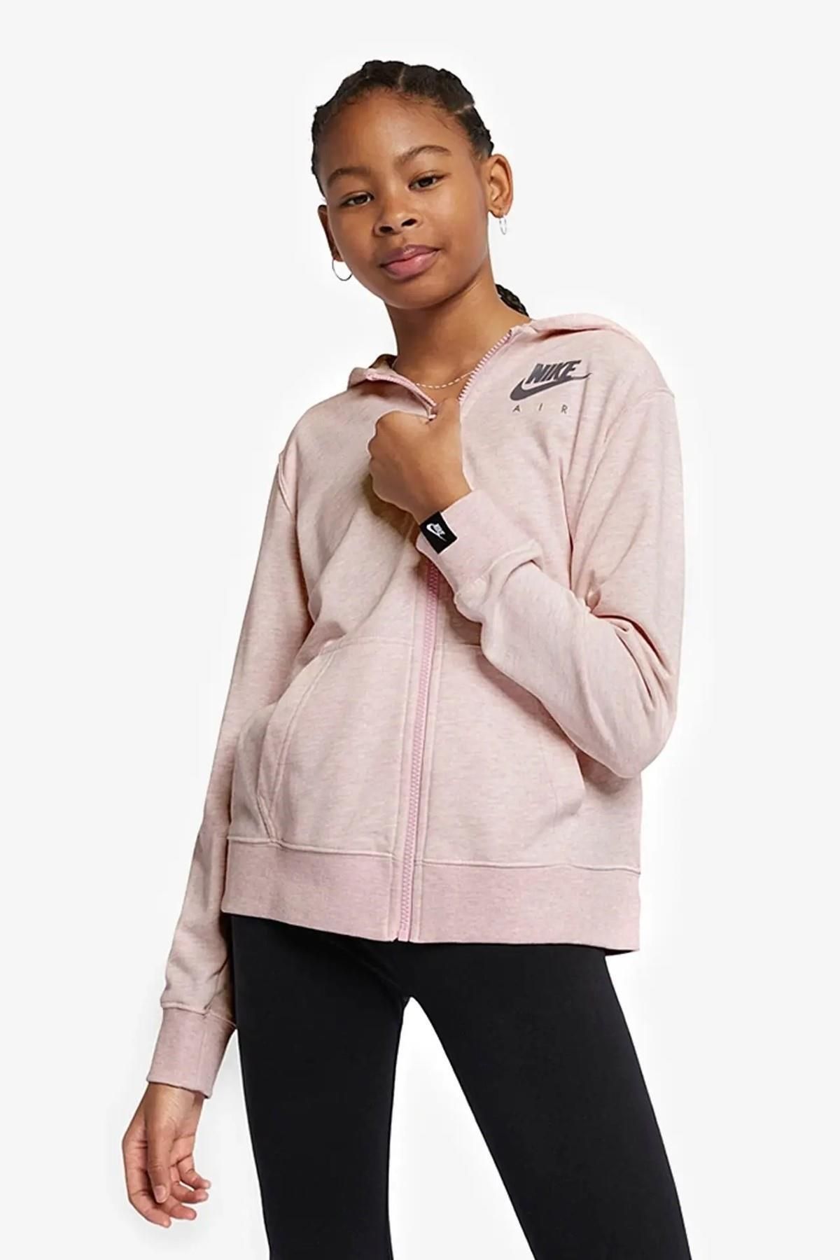 Nike Air Full Zip Hoodie Pink Kapüşonlu Kız Çocuk Sweatshirt Pembe