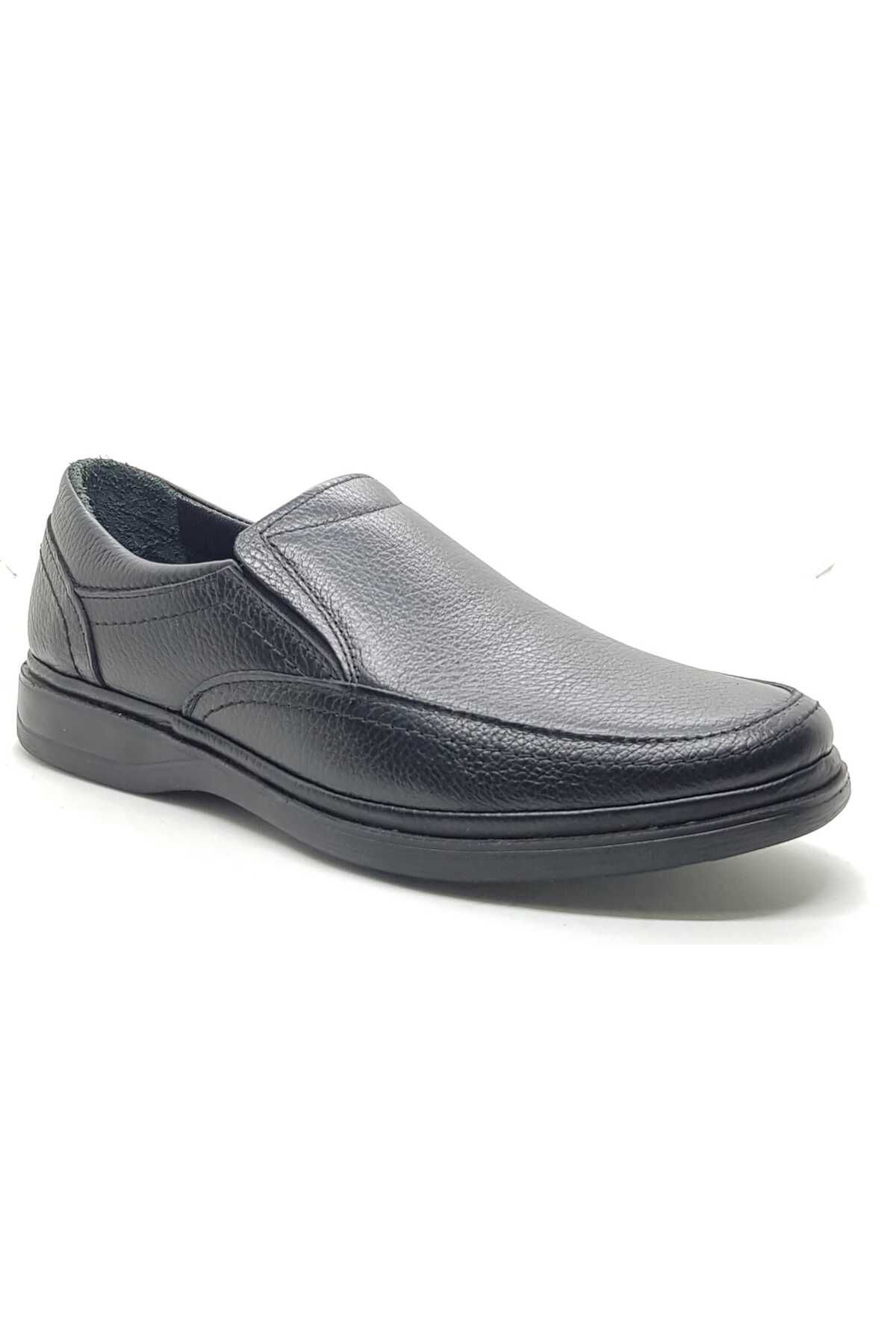 Neco siyah bağcıksız baba ayakkabı hakiki deri full ortopedik hafif poli taban