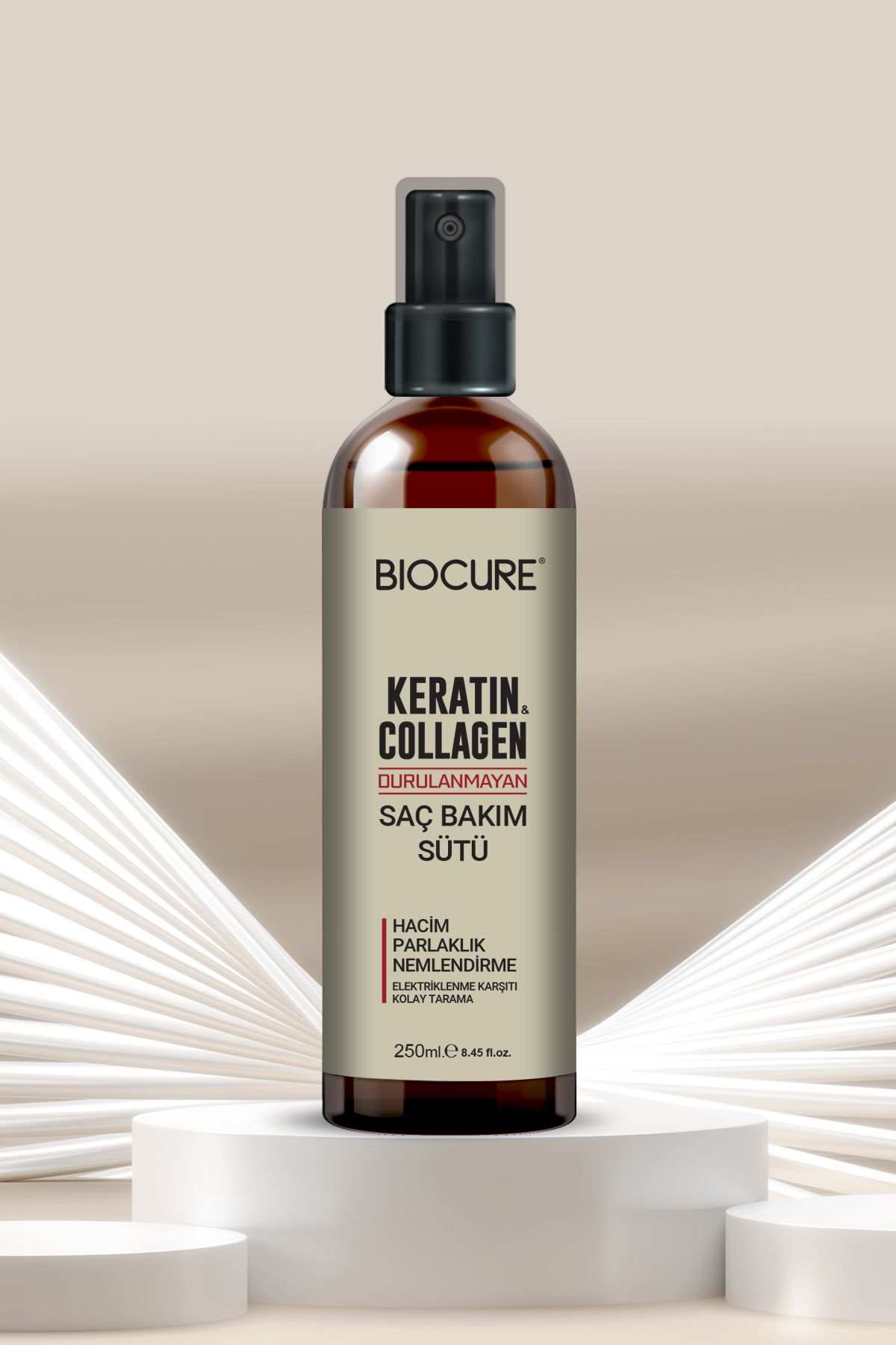 Biocure Keratin Collagen Durulanmayan Saç Bakım Sütü Hacim, parlaklık nemlendirme Kolay Tarama 250ml.