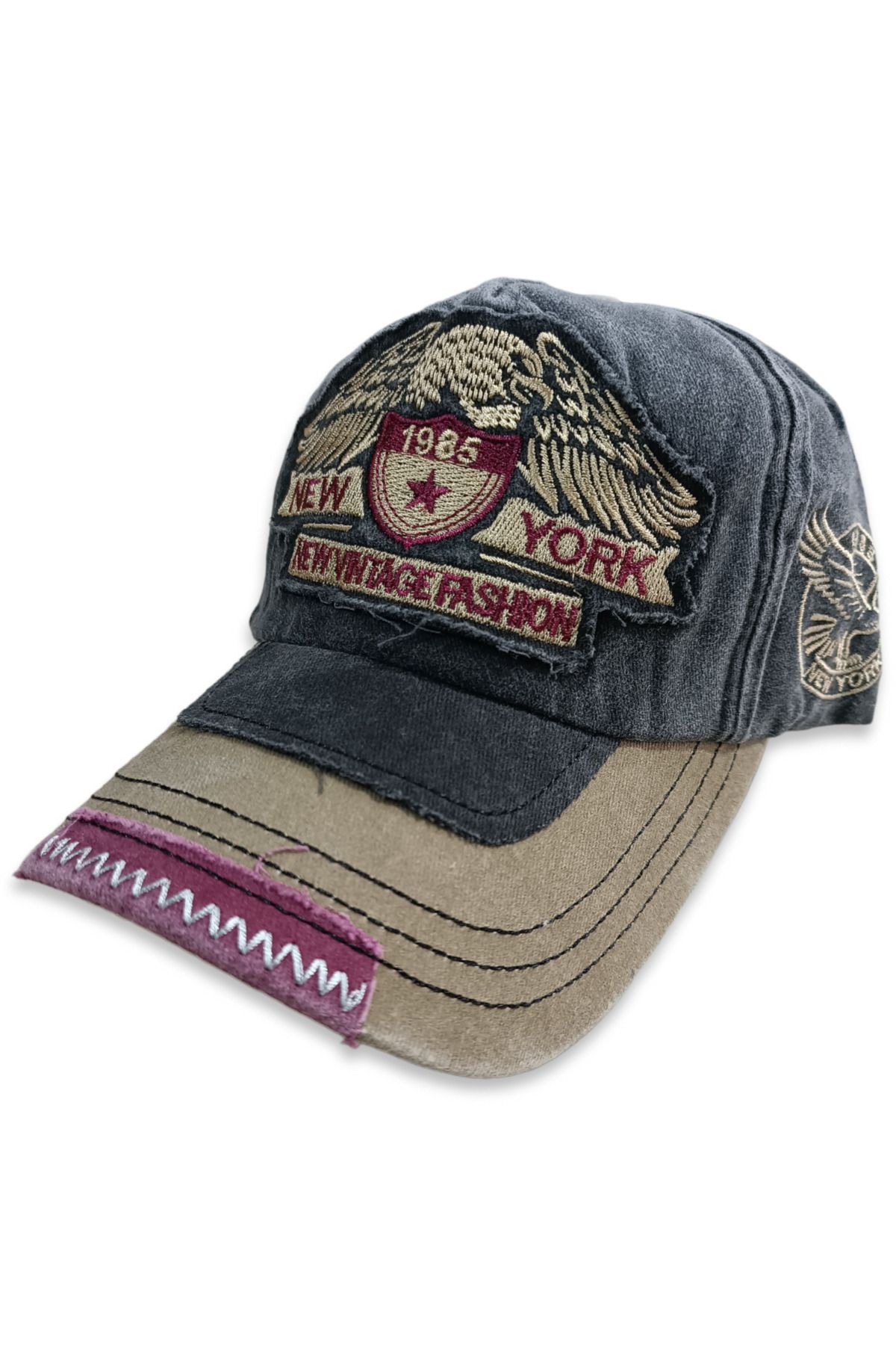 Şapka Market Newyork Vintage Siyah Bej Beyzbol Kep Şapka