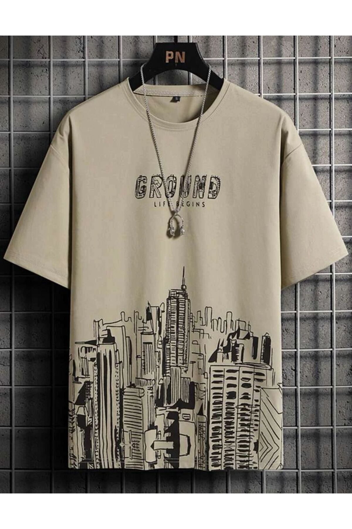AFROGİYİM Unisex Ground Şehir Dijital Baskılı Oversize T-shirt