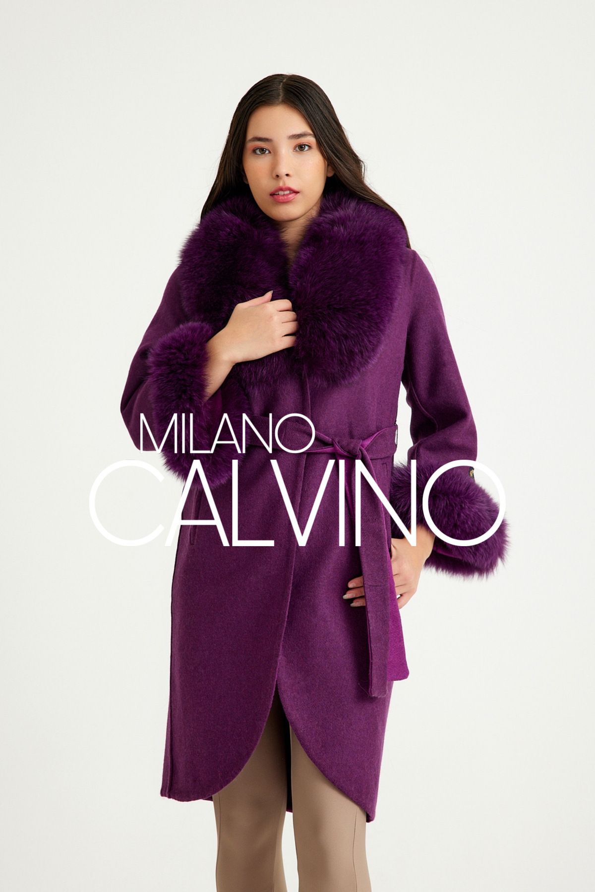 Milano Calvino Kürklü Alpaka Kaban & Palto ( Mürdüm )