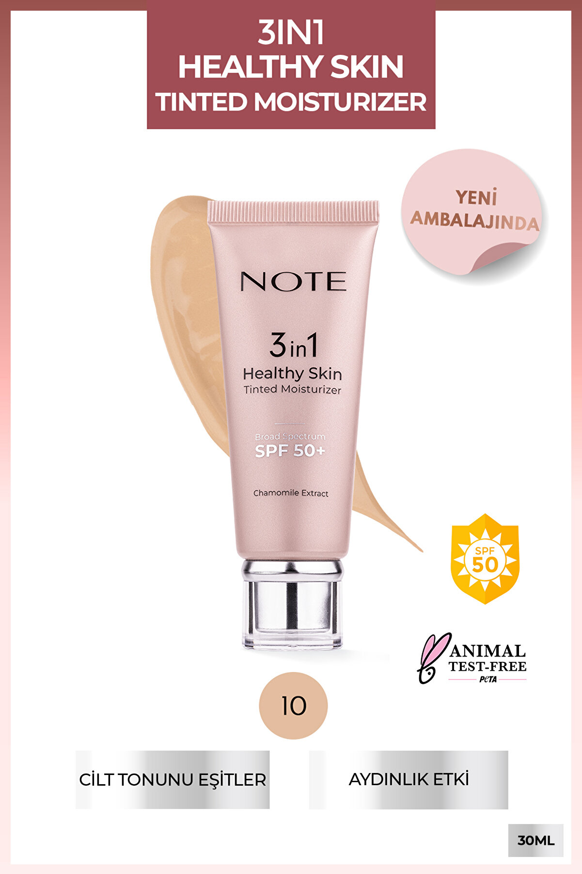 Note Cosmetics 3 in 1 Healthy Skin Tinted Moisturizer Renk Ton Eşitleyici 50 SPF+ Aydınlatıcı Krem