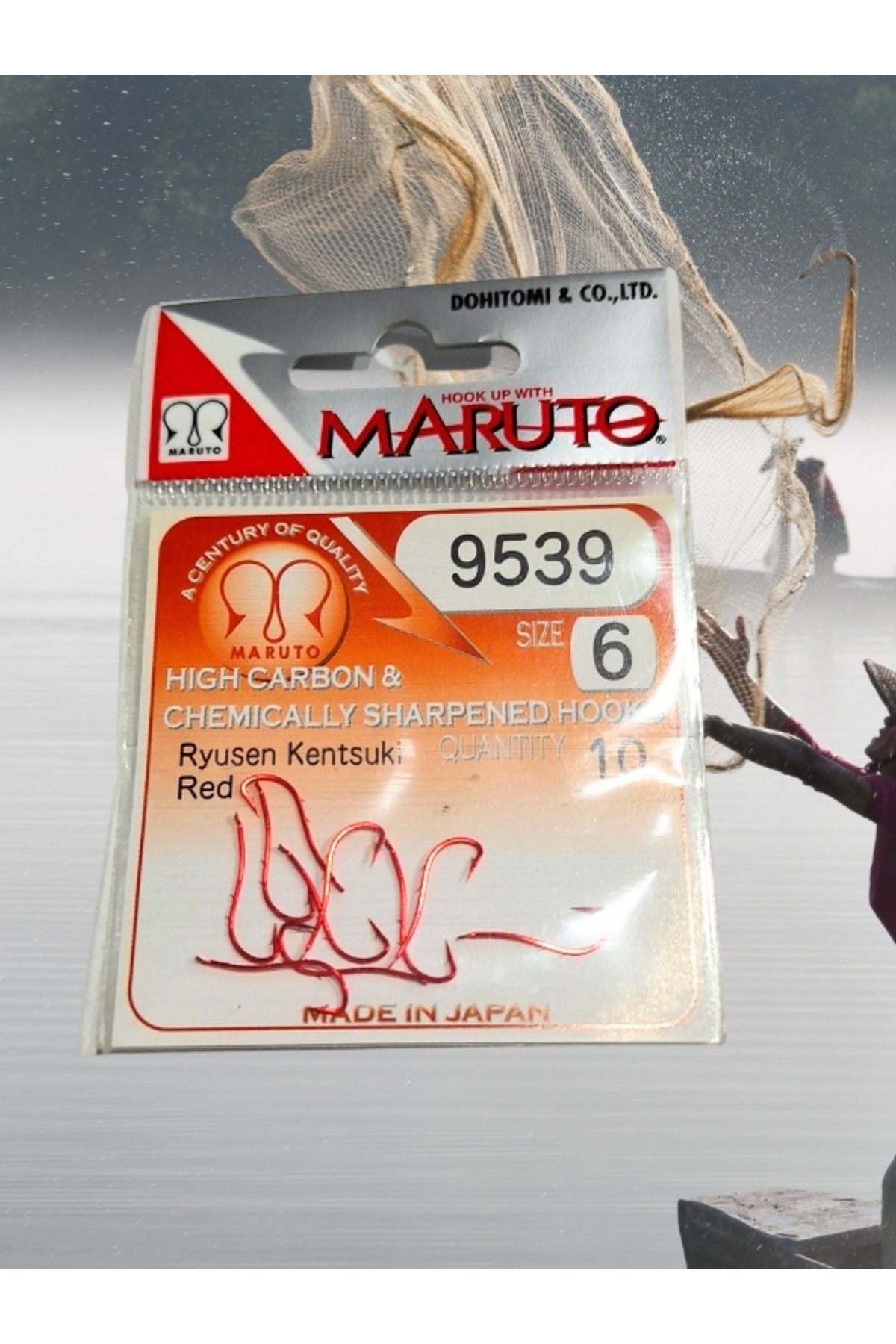 Maruto 9539 Ryusen Kentsuki 6 Numara 10'lu Paket Kırmızı Çift Tırnak Olta Iğnesi