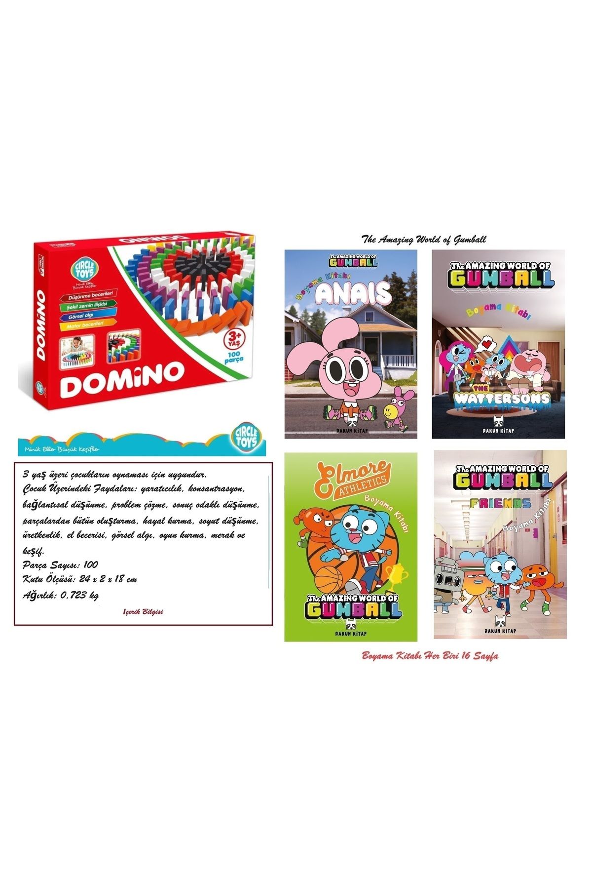 Circle Toys Domino ve The Amazing World of Gumball Carton Network 4 Adet Boyama Kitabı Hediye