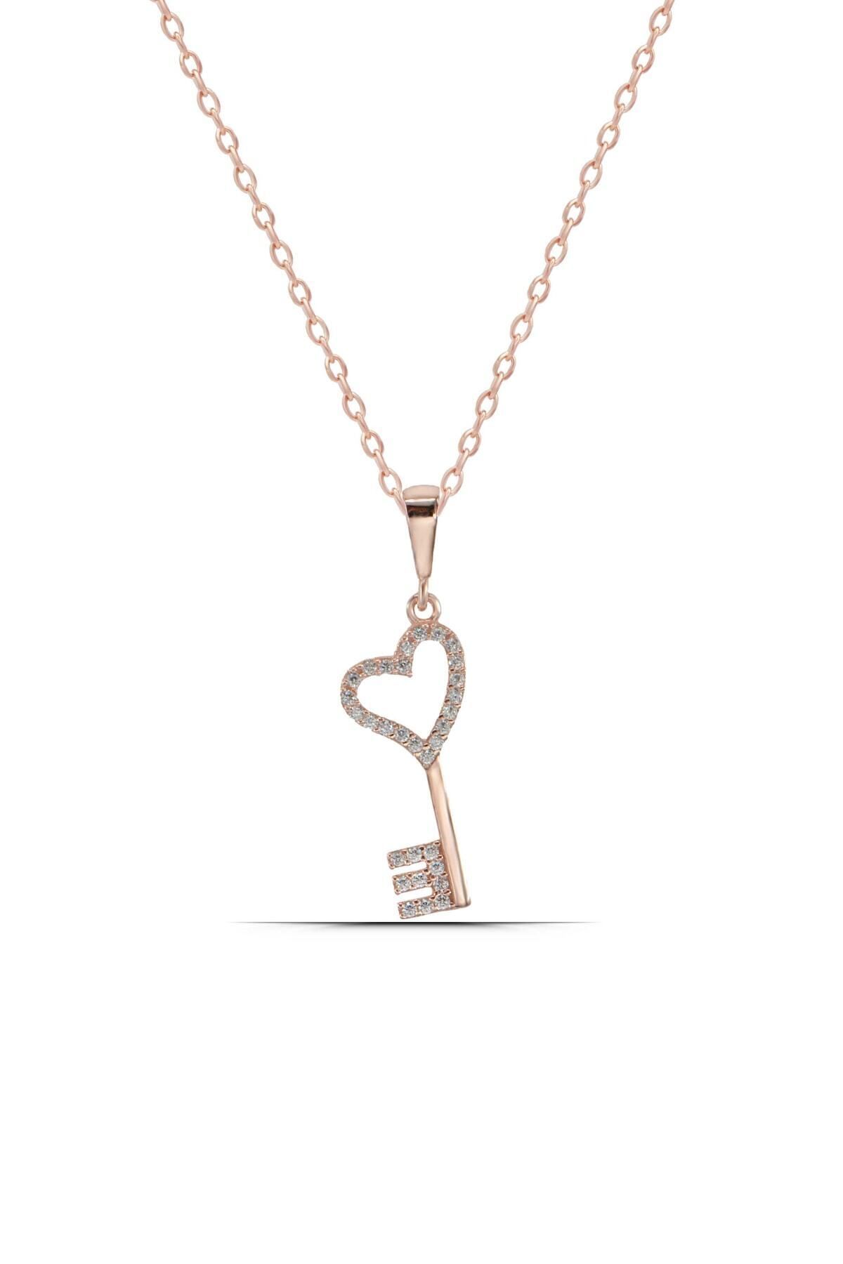 Parmas Design Kalp Anahtarı Temalı Kadın 925 Ayar Gümüş Kadın Rose Kolye