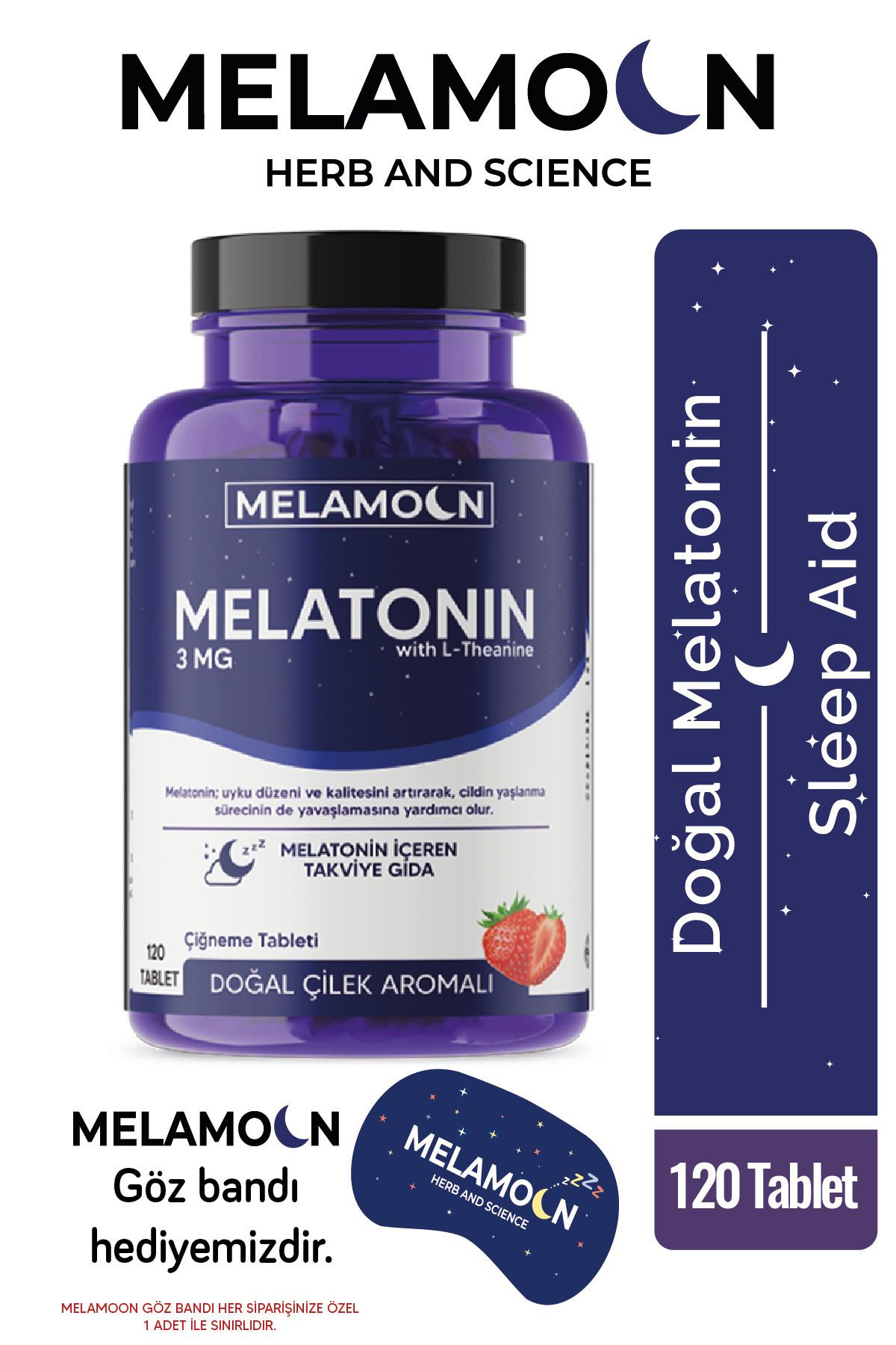 Melamoon Doğal Melatonin Ve Teanin Içeren 120 Tablet Takviye Edici Gıda 3 Mg- Daha Kaliteli Ve Stressiz Uyku