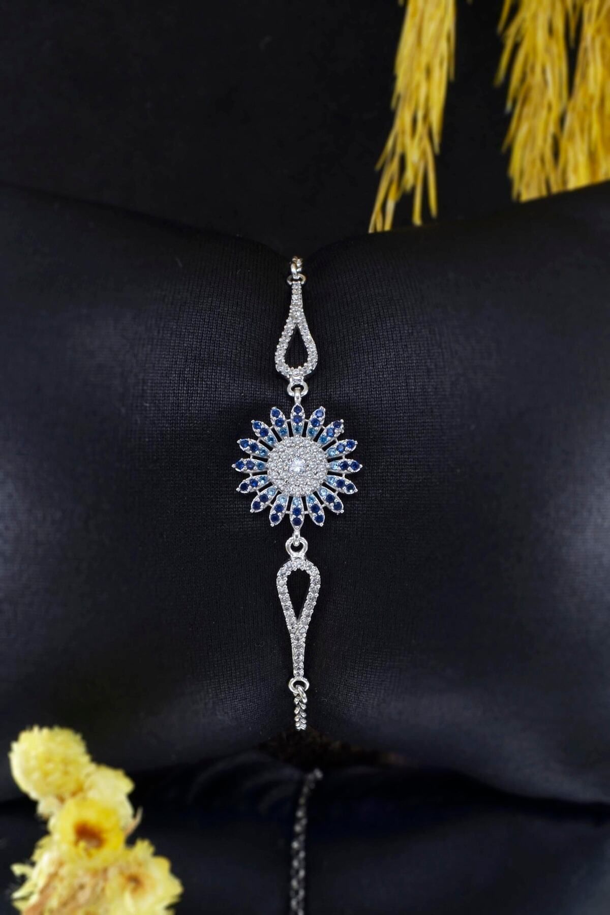 Parmas Design Mavi Renk Geçişli Güneş Kadın 925 Ayar Gümüş Ayarlanabilir Bileklik