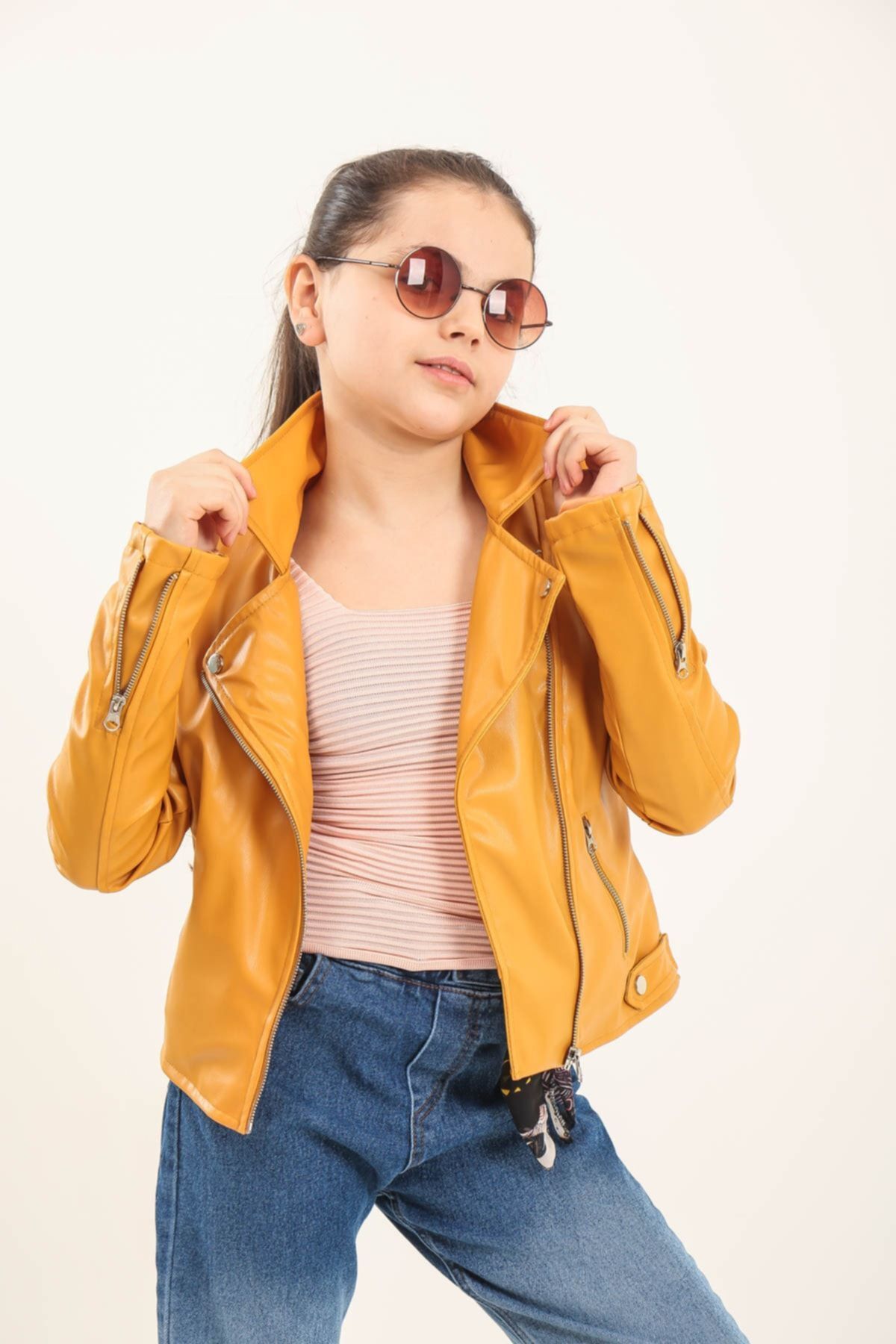 Minimoda Kids Suni Deri Astarlı Kız Ceket
