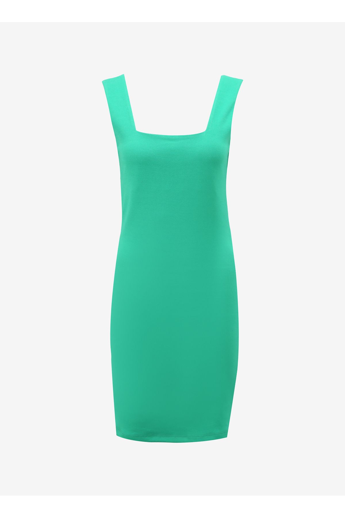Fabrika Kare Yaka Düz Yeşil Mini Kadın Elbise F4SL-ELB0649