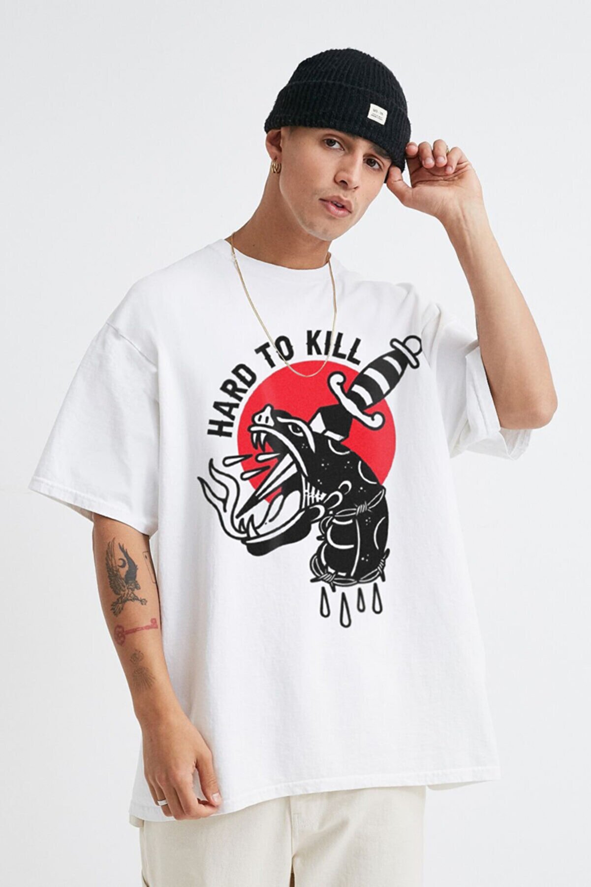 Ghedto Unisex Beyaz Hard To Kill Oversize Tshirt
