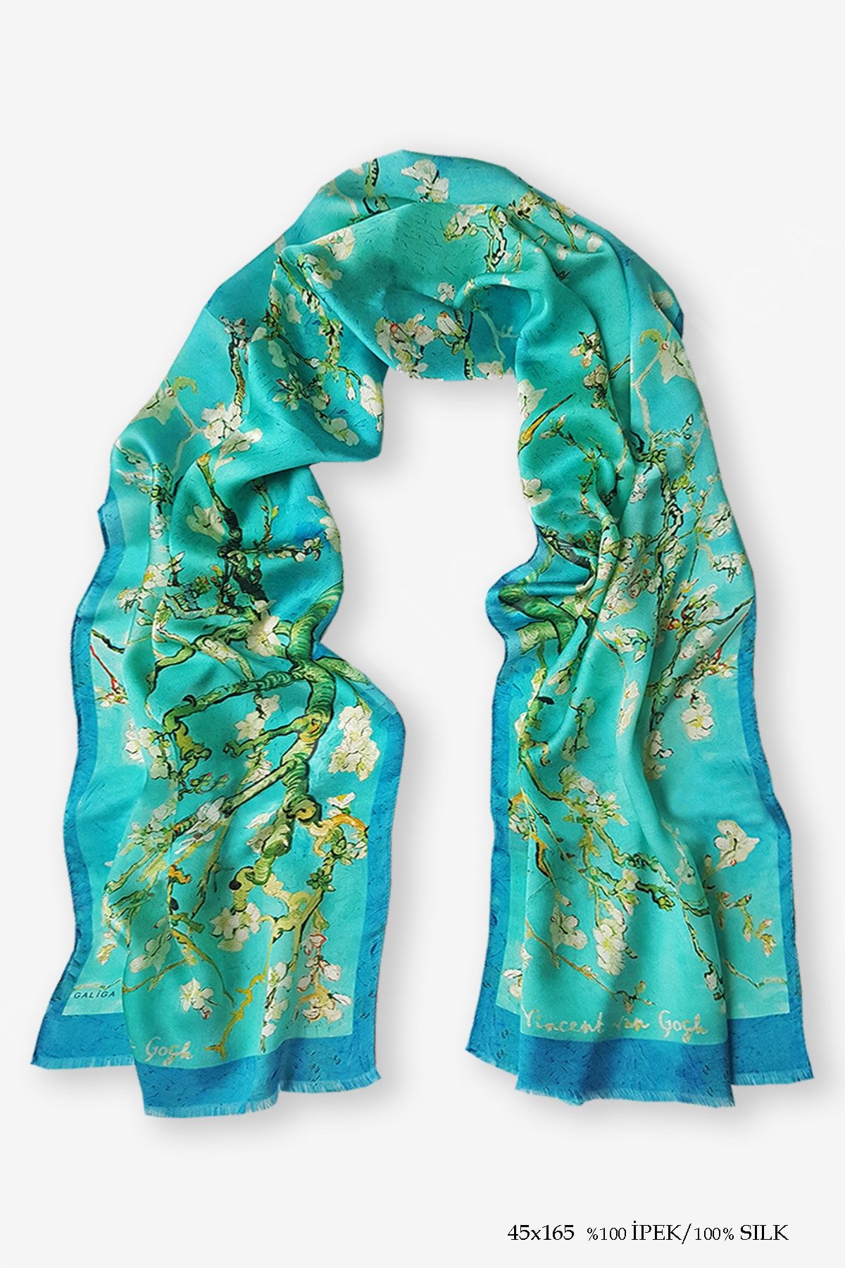 Galiga Van Gogh-almond Blossom %100 Ipek Fular 45*165cm 'art On Silk'