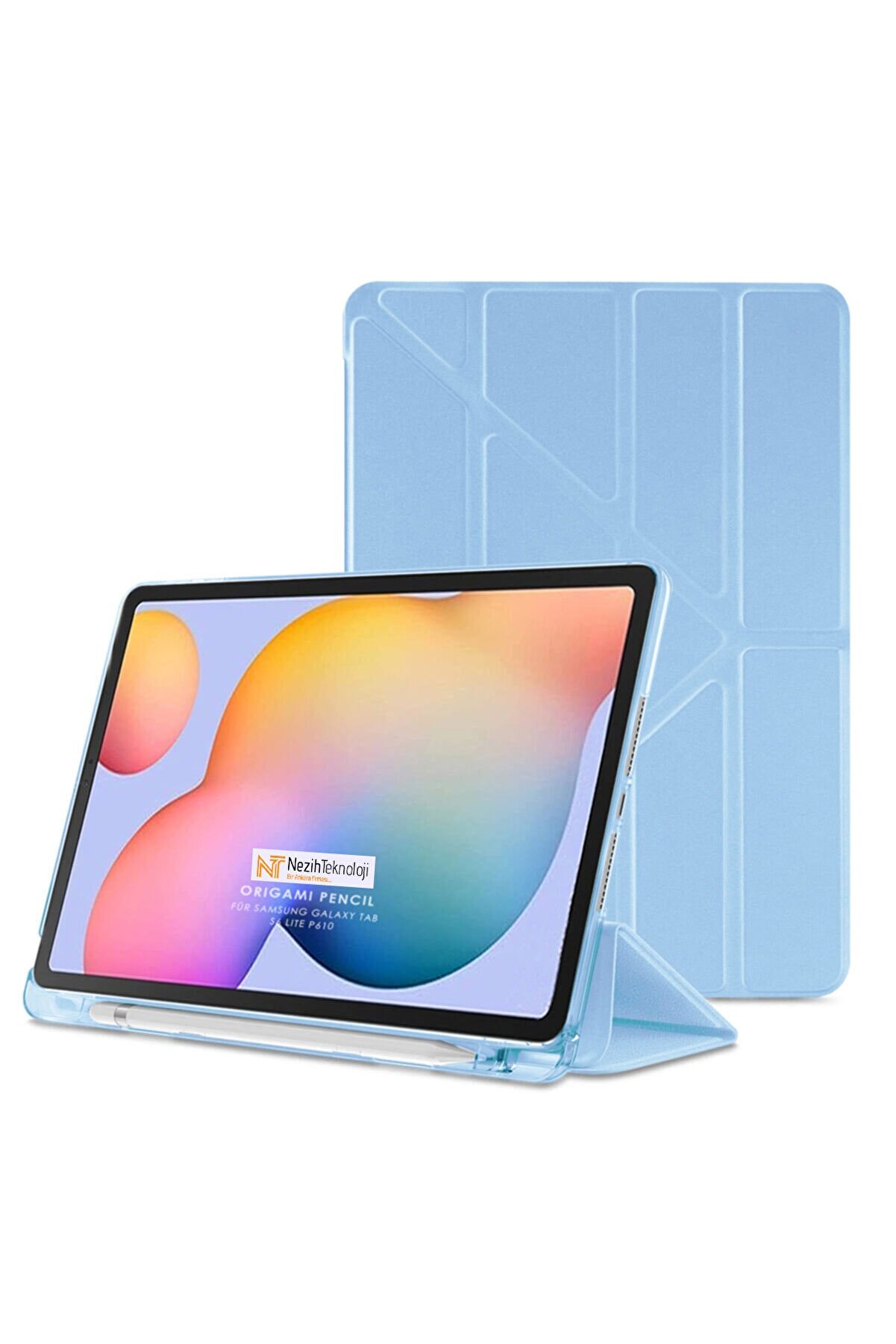 Nezih Case Samsung Galaxy Tab S6 Lite P610 Uyumlu Origami Kalem Bölmeli Pu Deri Arkası Yumuşak Silikon Kılıf