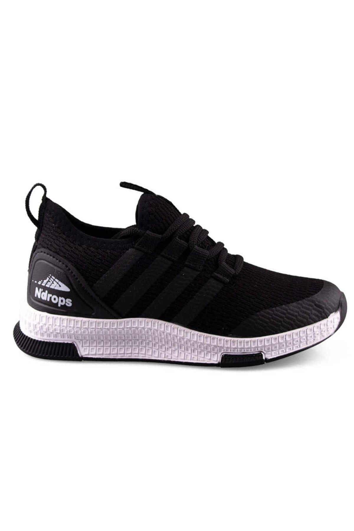 N Drops Unisex Çocuk Siyah Beyaz Bağcıklı Spor Ayakkabı