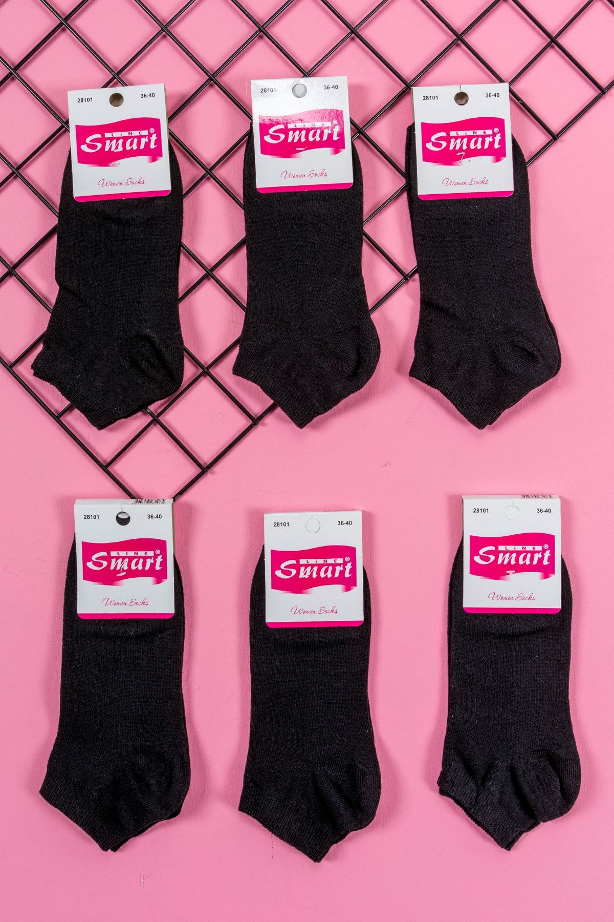 Line Smart 6' Lı Kadın Düz Siyah Pamuklu Likralı Patik Çorap