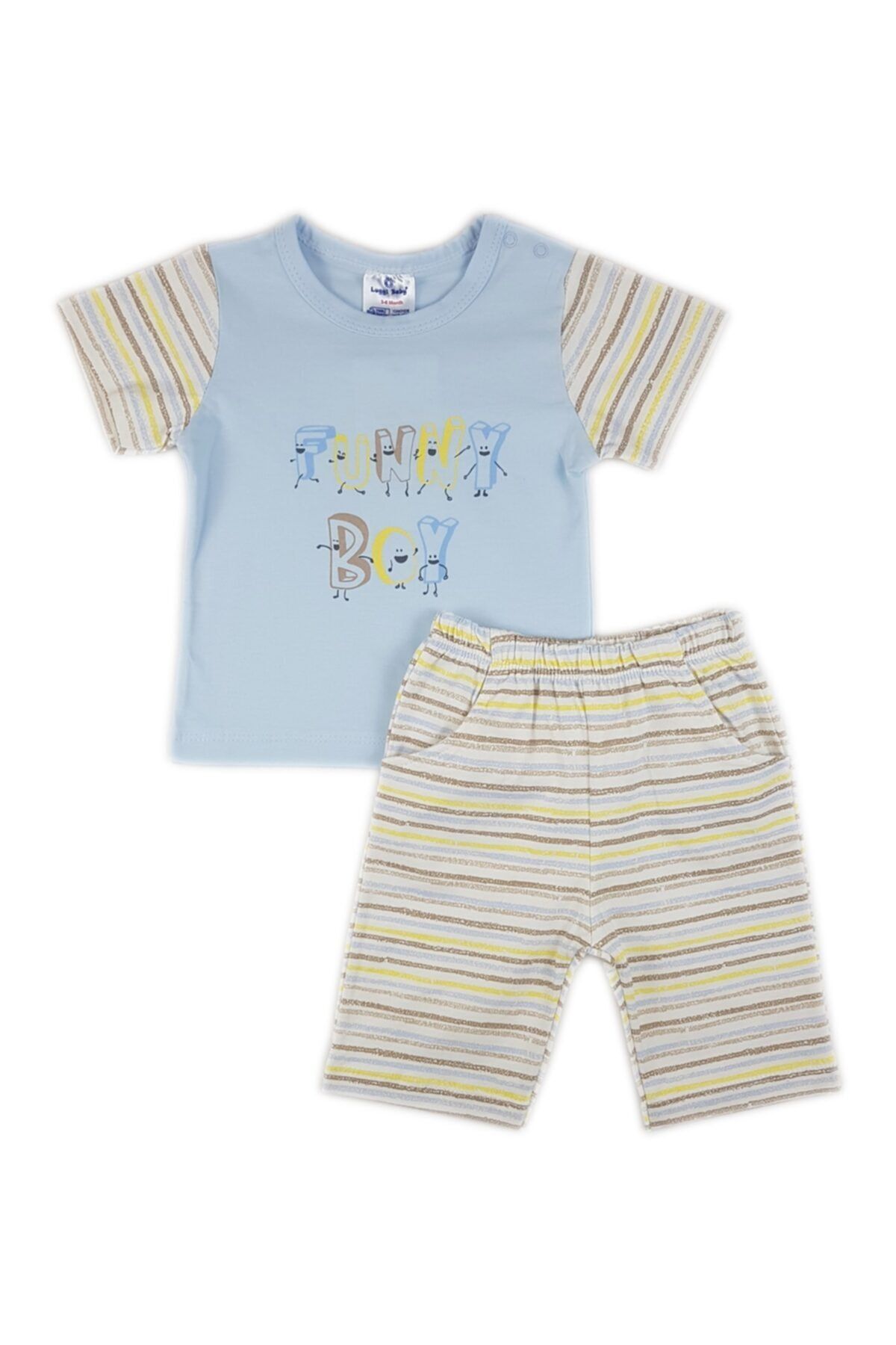 Luggi Baby Erkek Mavi Funny Boy Kısa Kollu T-shirt Ve Şort Takım Lgb-5426