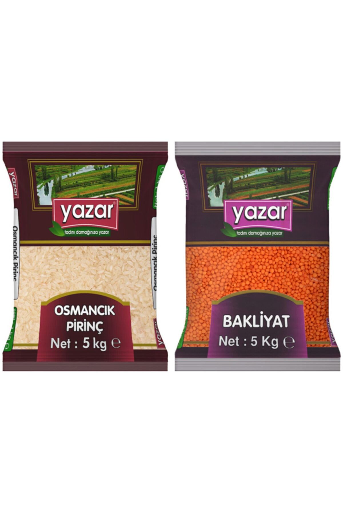 YAZAR 2'li Kumanya Gıda Ziyafet Paketi 5 Kg. Osmancık Pirinç + 5 Kg. Kırmızı Mercimek