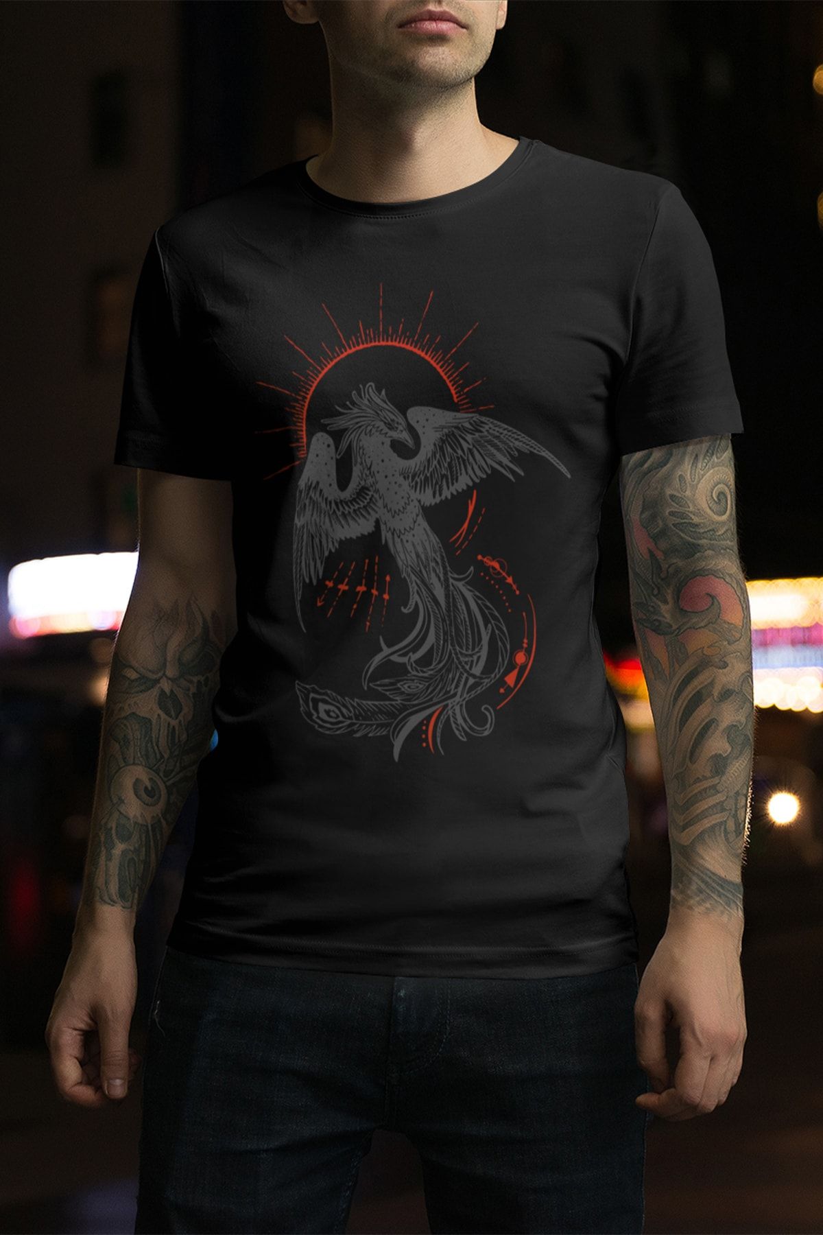 Artaport Design Unisex Siyah Anka Kuşu Tasarım Baskılı T-shirt