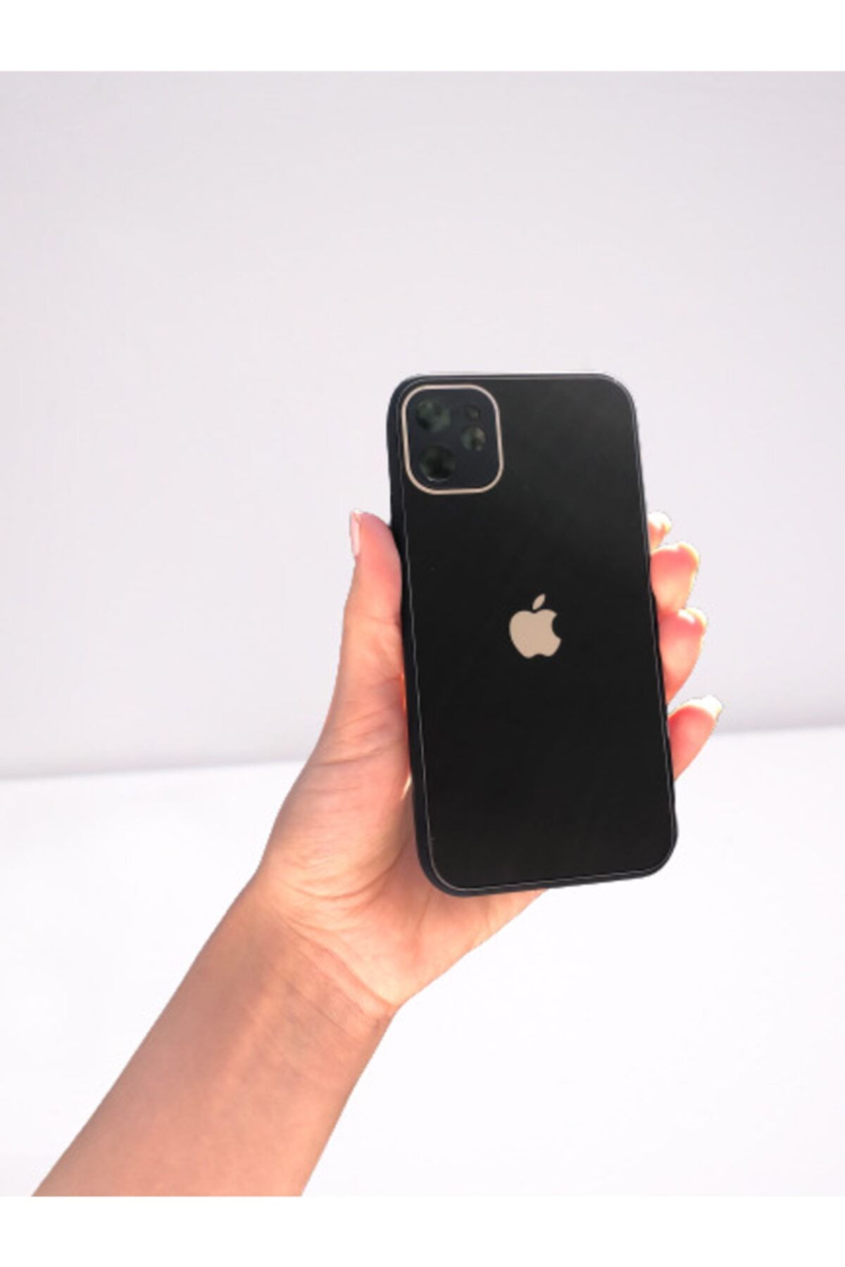 DAFNİAKSESUAR Apple Iphone 12 Kamera Korumalı Cam Kılıf Siyah