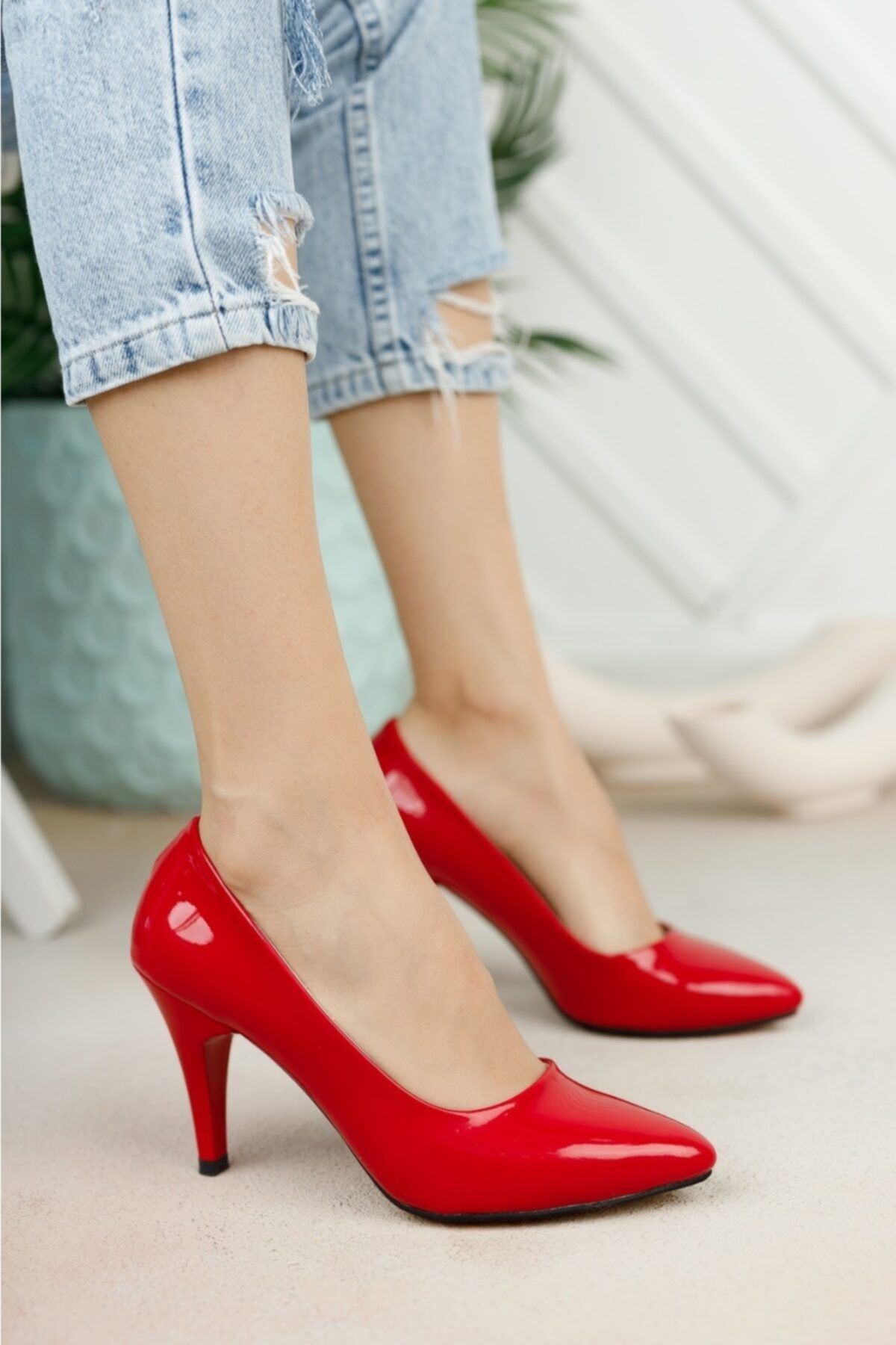 Nirvana ayakkabı Kadın Kırmızı Rugan Ince Topuklu Ayakkabı